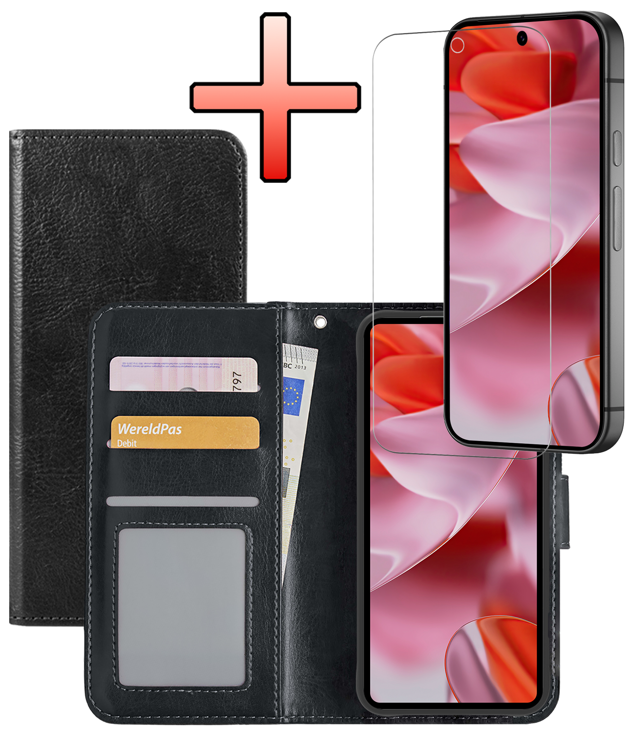 NoXx Hoesje Geschikt voor Google Pixel 9 Pro XL Hoesje Book Case Hoes Portemonnee Cover Walletcase Met Screenprotector - Hoes Geschikt voor Google Pixel 9 Pro XL Hoes Bookcase Hoesje - Zwart