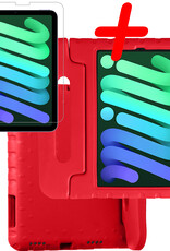 BASEY. Hoesje Geschikt voor iPad Mini 6 Hoesje Kinder Hoes Shockproof Kinderhoes Met Screenprotector - Kindvriendelijk Hoesje Geschikt voor iPad Mini 6 Hoes Kids Case - Rood