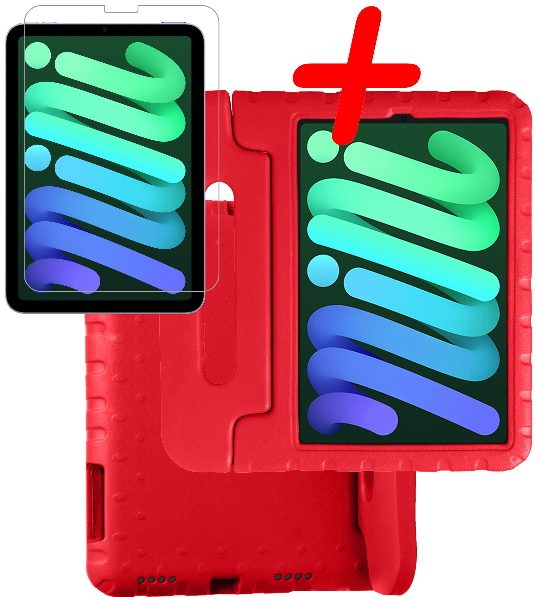BASEY. Hoesje Geschikt voor iPad Mini 6 Hoesje Kinder Hoes Shockproof Kinderhoes Met Screenprotector - Kindvriendelijk Hoesje Geschikt voor iPad Mini 6 Hoes Kids Case - Rood