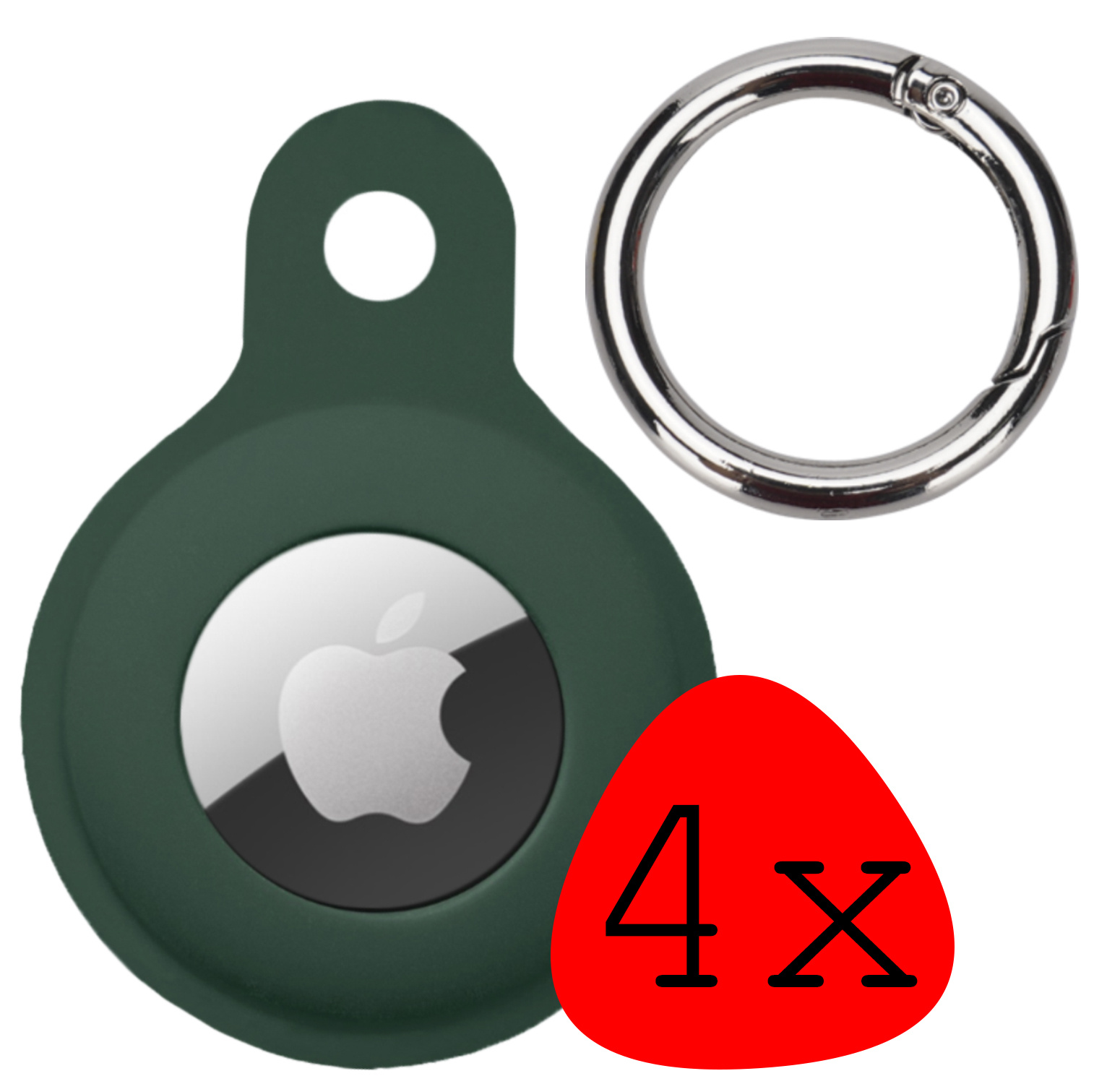 BASEY. Hoesje Geschikt voor Apple AirTag Hoesje Case Hoesje Geschikt voor Apple AirTag Sleutelhanger Siliconen Hoes - Donkergroen - 4 Stuks