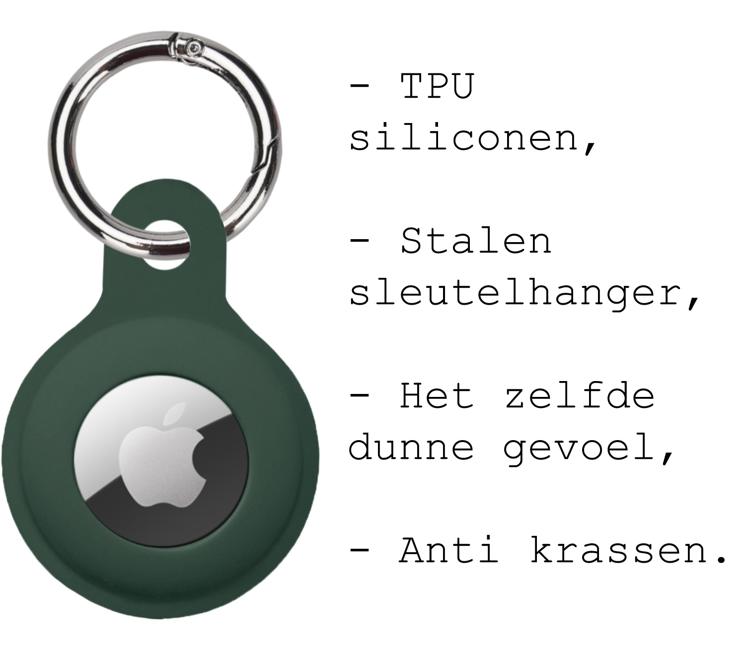 BASEY. Hoesje Geschikt voor Apple AirTag Hoesje Case Hoesje Geschikt voor Apple AirTag Sleutelhanger Siliconen Hoes - Donkergroen - 4 Stuks