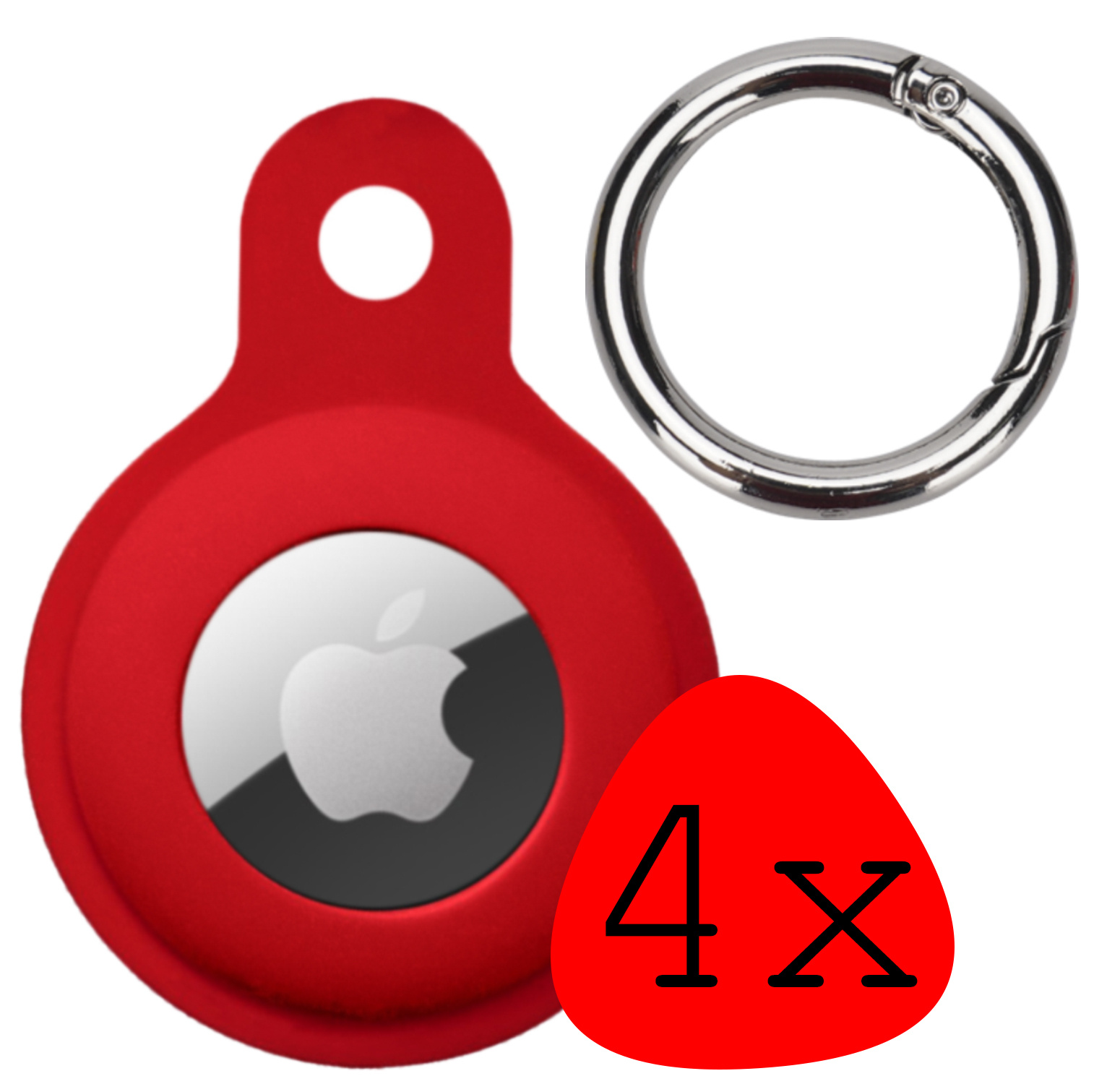 BASEY. Hoesje Geschikt voor Apple AirTag Hoesje Case Hoesje Geschikt voor Apple AirTag Sleutelhanger Siliconen Hoes - Donkerrood - 4 Stuks