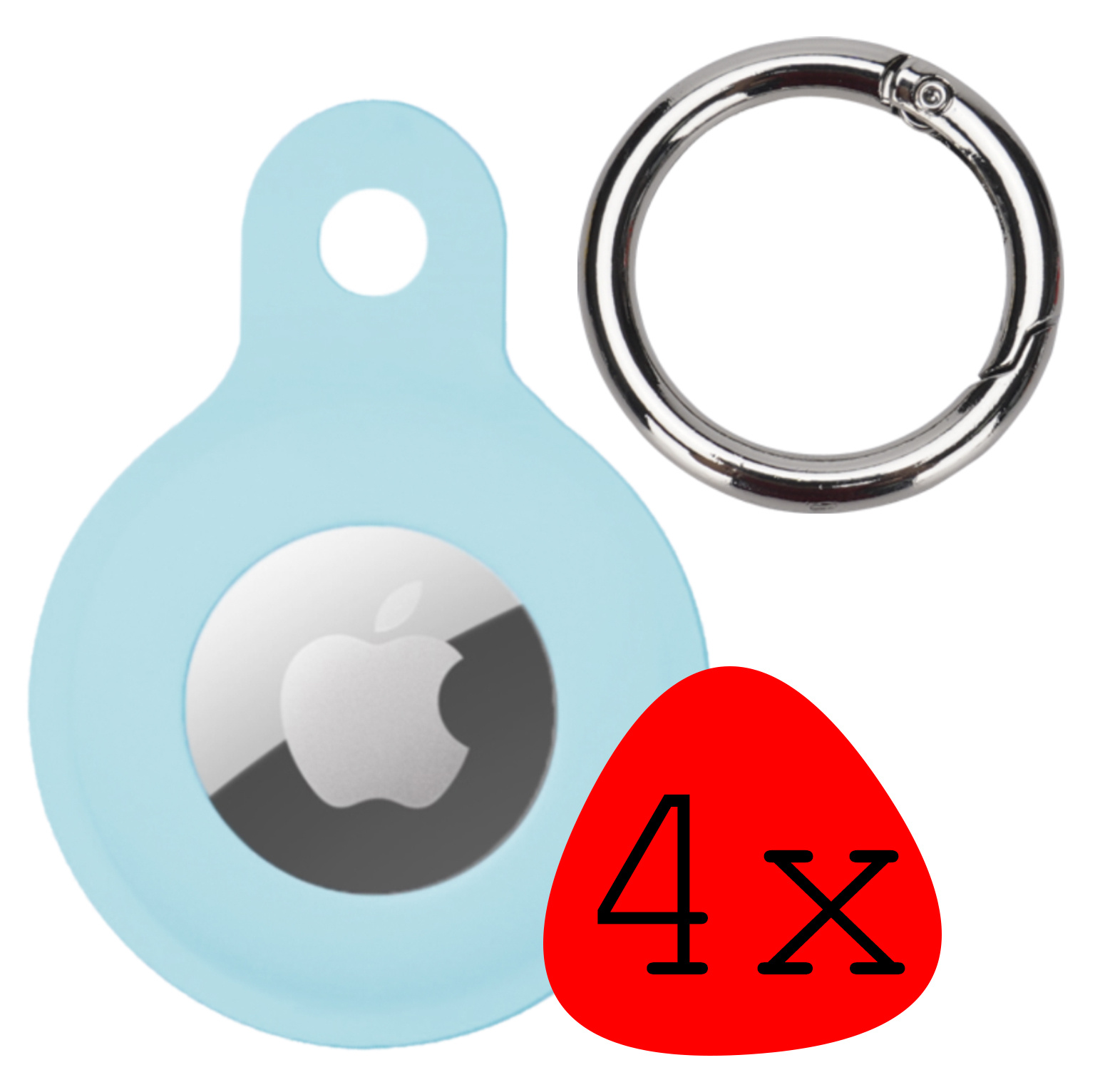 BASEY. Hoesje Geschikt voor Apple AirTag Hoesje Case Hoesje Geschikt voor Apple AirTag Sleutelhanger Siliconen Hoes - Lichtblauw - 4 Stuks