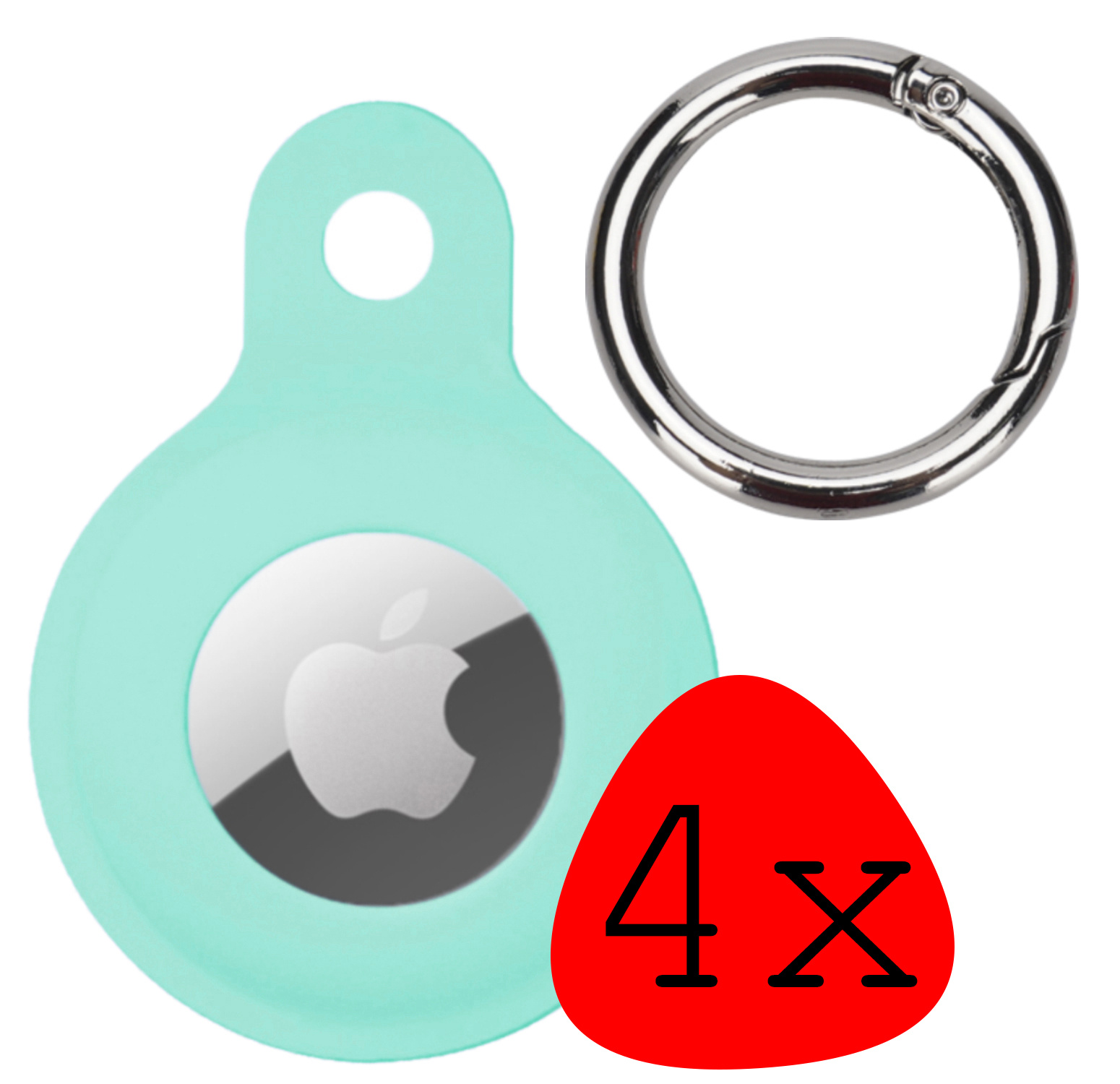 BASEY. Hoesje Geschikt voor Apple AirTag Hoesje Case Hoesje Geschikt voor Apple AirTag Sleutelhanger Siliconen Hoes - Turquoise - 4 Stuks