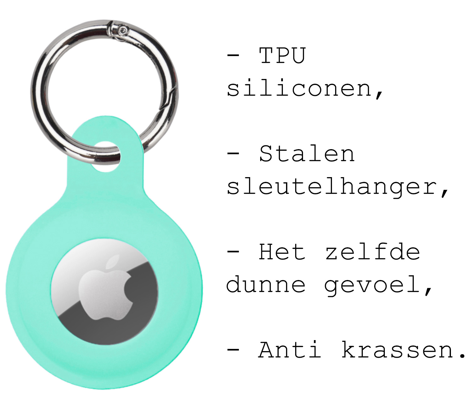 BASEY. Hoesje Geschikt voor Apple AirTag Hoesje Case Hoesje Geschikt voor Apple AirTag Sleutelhanger Siliconen Hoes - Turquoise - 4 Stuks