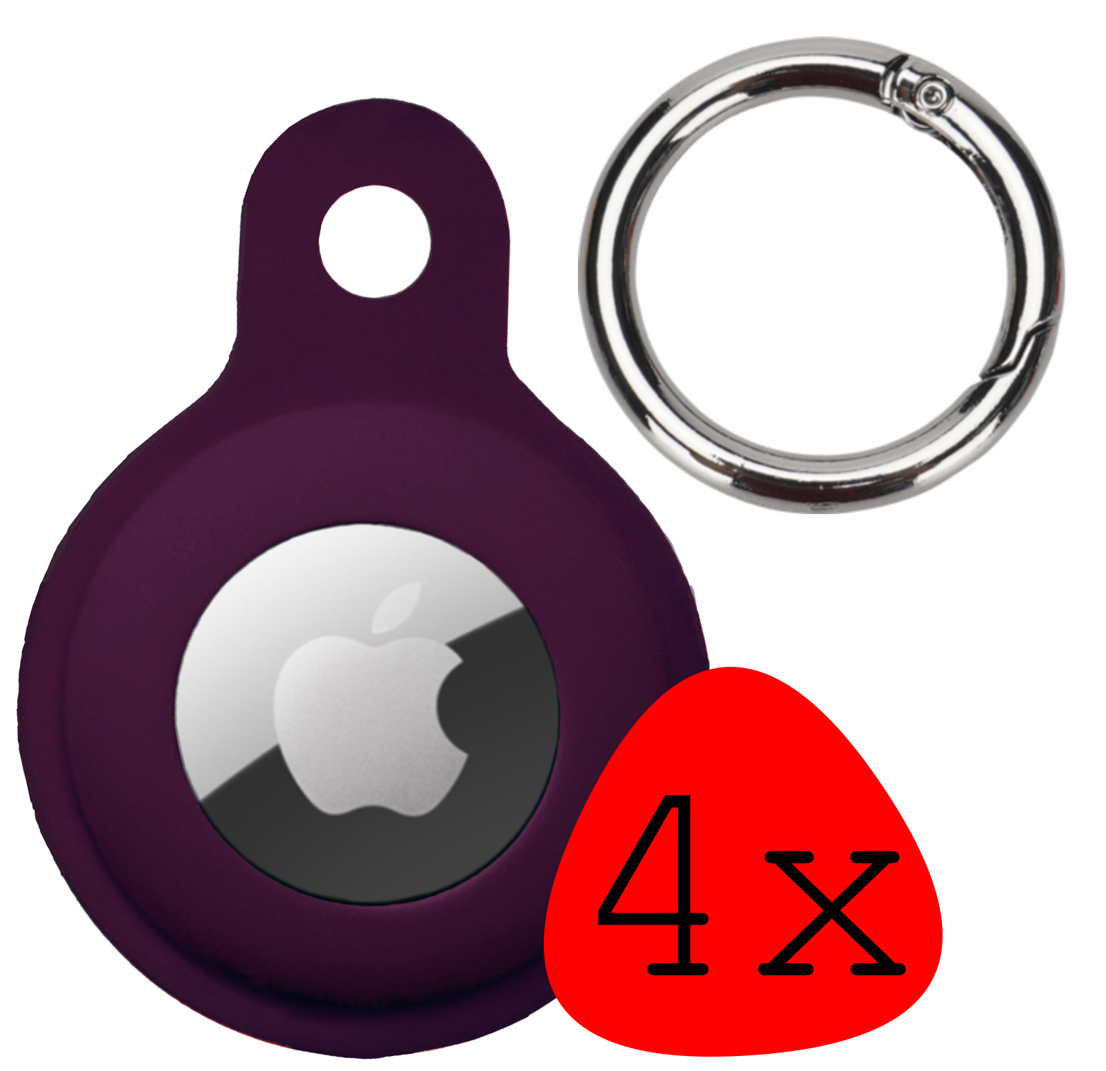 BASEY. Hoesje Geschikt voor Apple AirTag Hoesje Case Hoesje Geschikt voor Apple AirTag Sleutelhanger Siliconen Hoes - Wijnrood - 4 Stuks