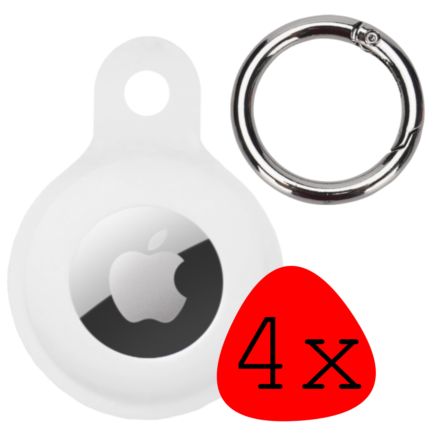 BASEY. Hoesje Geschikt voor Apple AirTag Hoesje Case Hoesje Geschikt voor Apple AirTag Sleutelhanger Siliconen Hoes - Wit - 4 Stuks