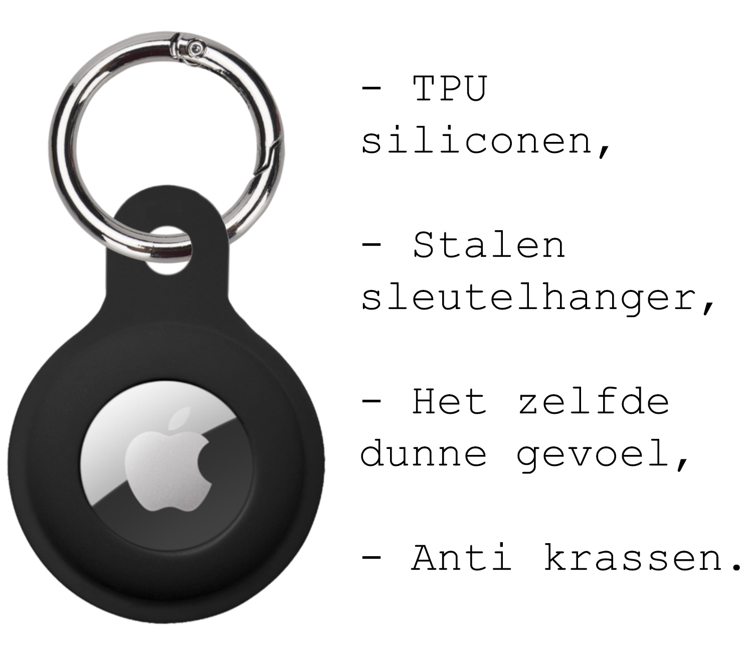 BASEY. Hoesje Geschikt voor Apple AirTag Hoesje Case Hoesje Geschikt voor Apple AirTag Sleutelhanger Siliconen Hoes - Zwart - 4 Stuks