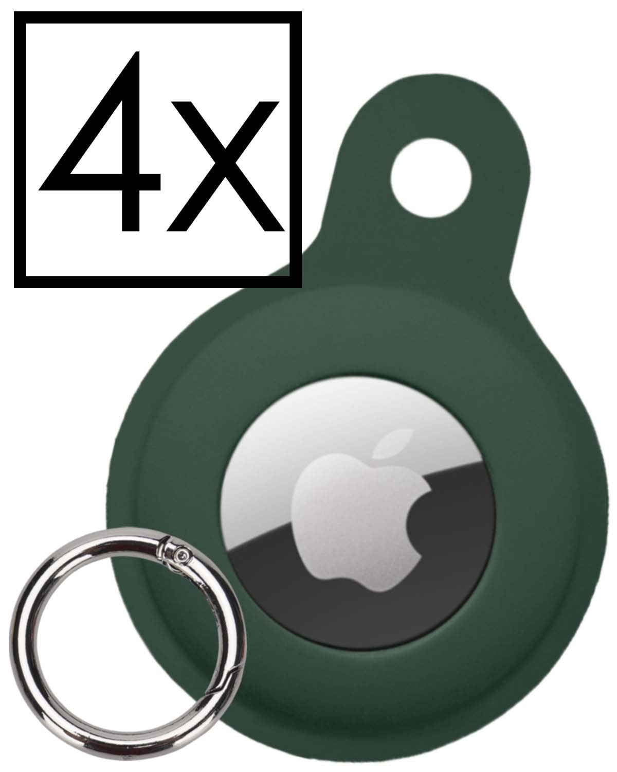 NoXx Hoesje Geschikt voor Apple AirTag-Sleutelhanger Houder Siliconen Hoes - Hoes Geschikt voor Apple AirTag Hoesje - Donkergroen - 4x
