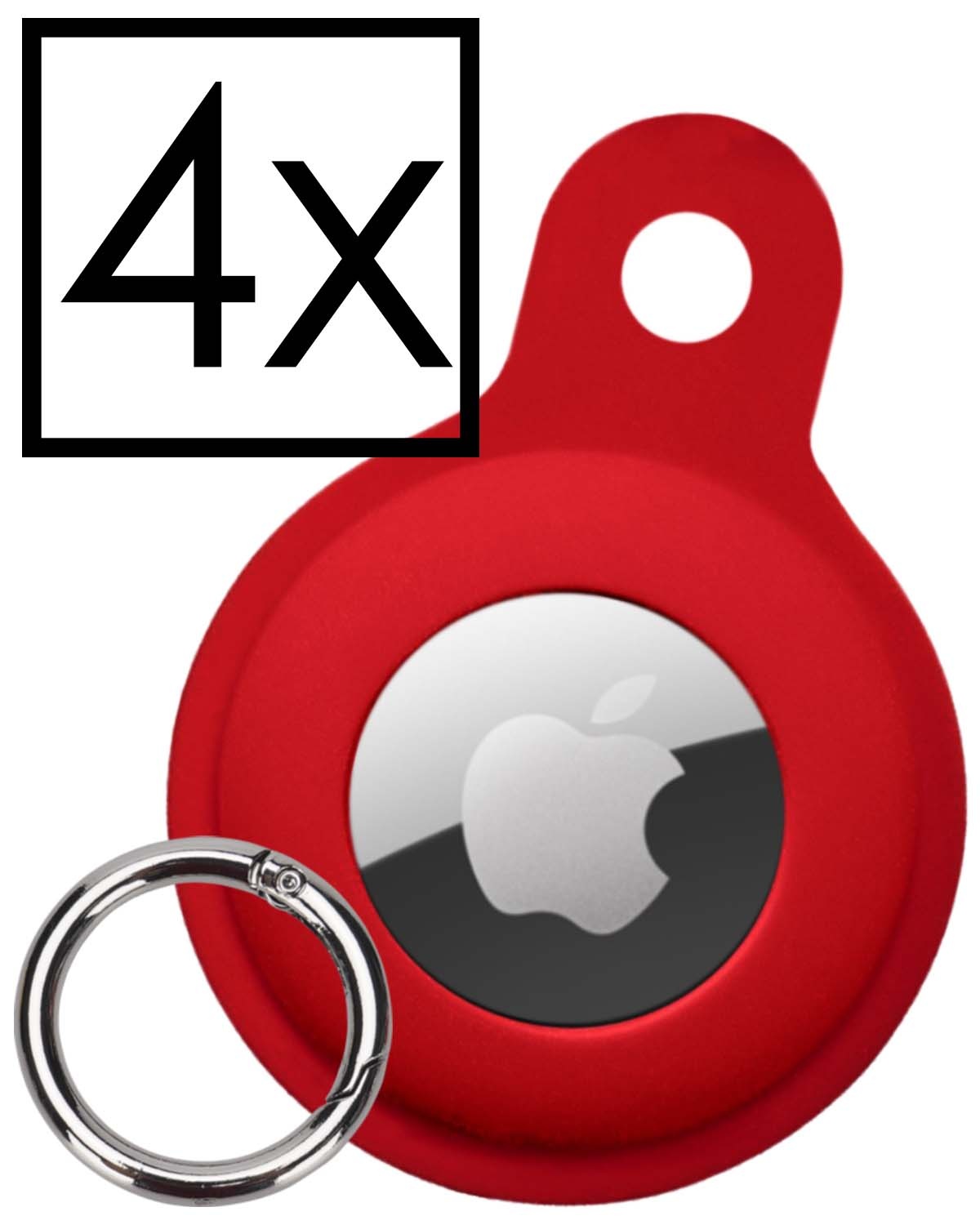 NoXx Hoesje Geschikt voor Apple AirTag-Sleutelhanger Houder Siliconen Hoes - Hoes Geschikt voor Apple AirTag Hoesje - Donkerrood - 4x