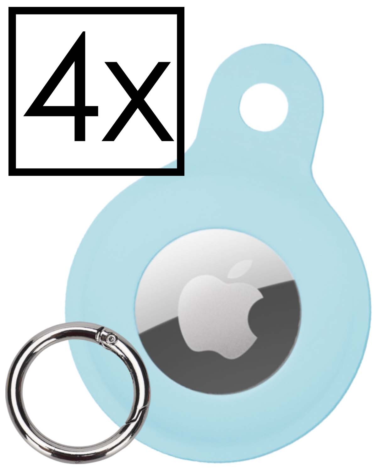 NoXx Hoesje Geschikt voor Apple AirTag-Sleutelhanger Houder Siliconen Hoes - Hoes Geschikt voor Apple AirTag Hoesje - Lichtblauw - 4x
