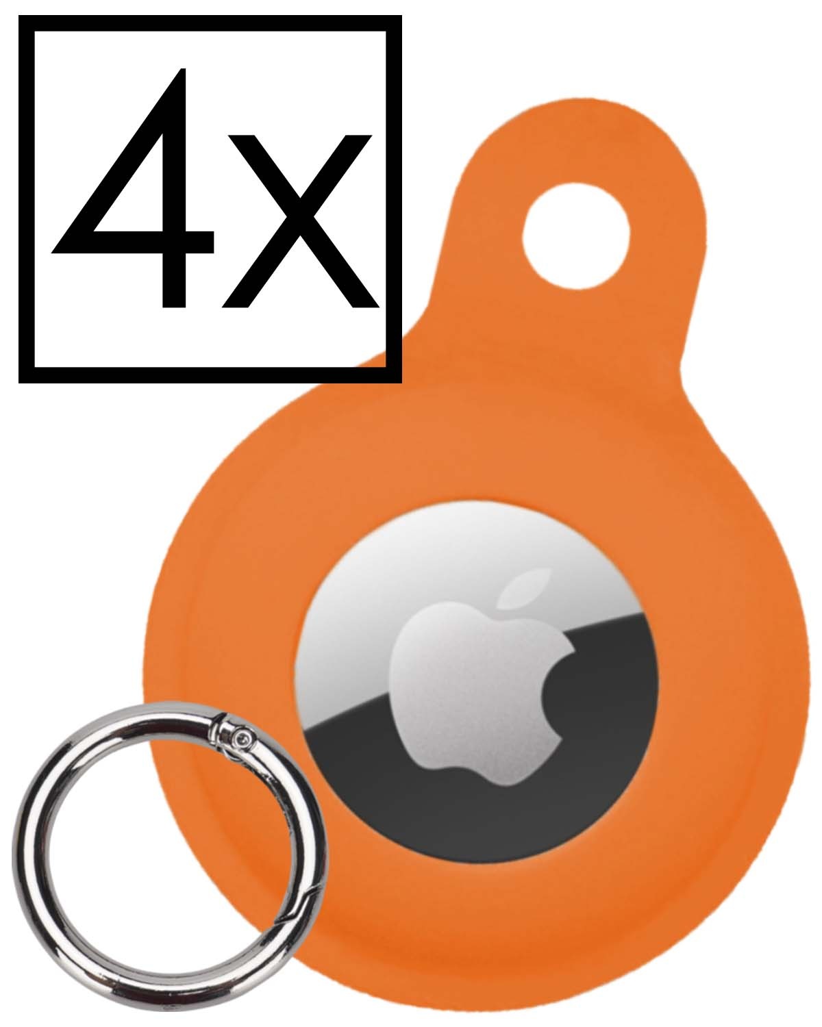 NoXx Hoesje Geschikt voor Apple AirTag-Sleutelhanger Houder Siliconen Hoes - Hoes Geschikt voor Apple AirTag Hoesje - Oranje - 4x