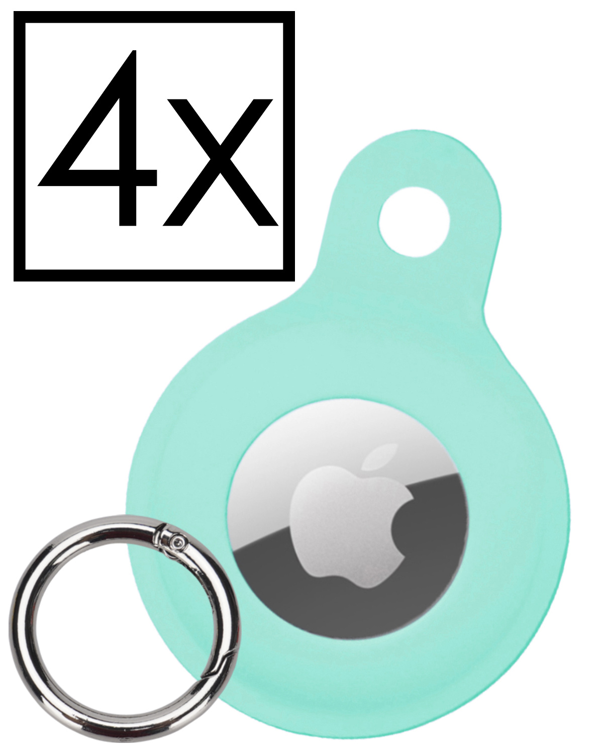 NoXx Hoesje Geschikt voor Apple AirTag-Sleutelhanger Houder Siliconen Hoes - Hoes Geschikt voor Apple AirTag Hoesje - Turquoise - 4x