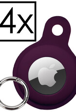 NoXx Hoesje Geschikt voor Apple AirTag-Sleutelhanger Houder Siliconen Hoes - Hoes Geschikt voor Apple AirTag Hoesje - Paars - 4x
