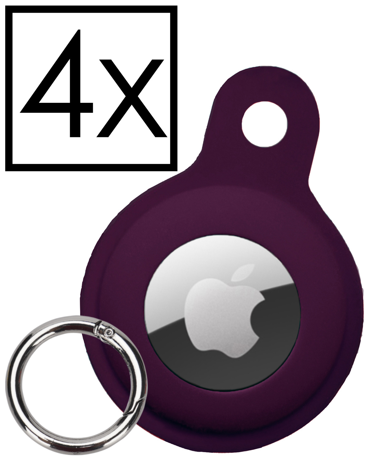 NoXx Hoesje Geschikt voor Apple AirTag-Sleutelhanger Houder Siliconen Hoes - Hoes Geschikt voor Apple AirTag Hoesje - Paars - 4x