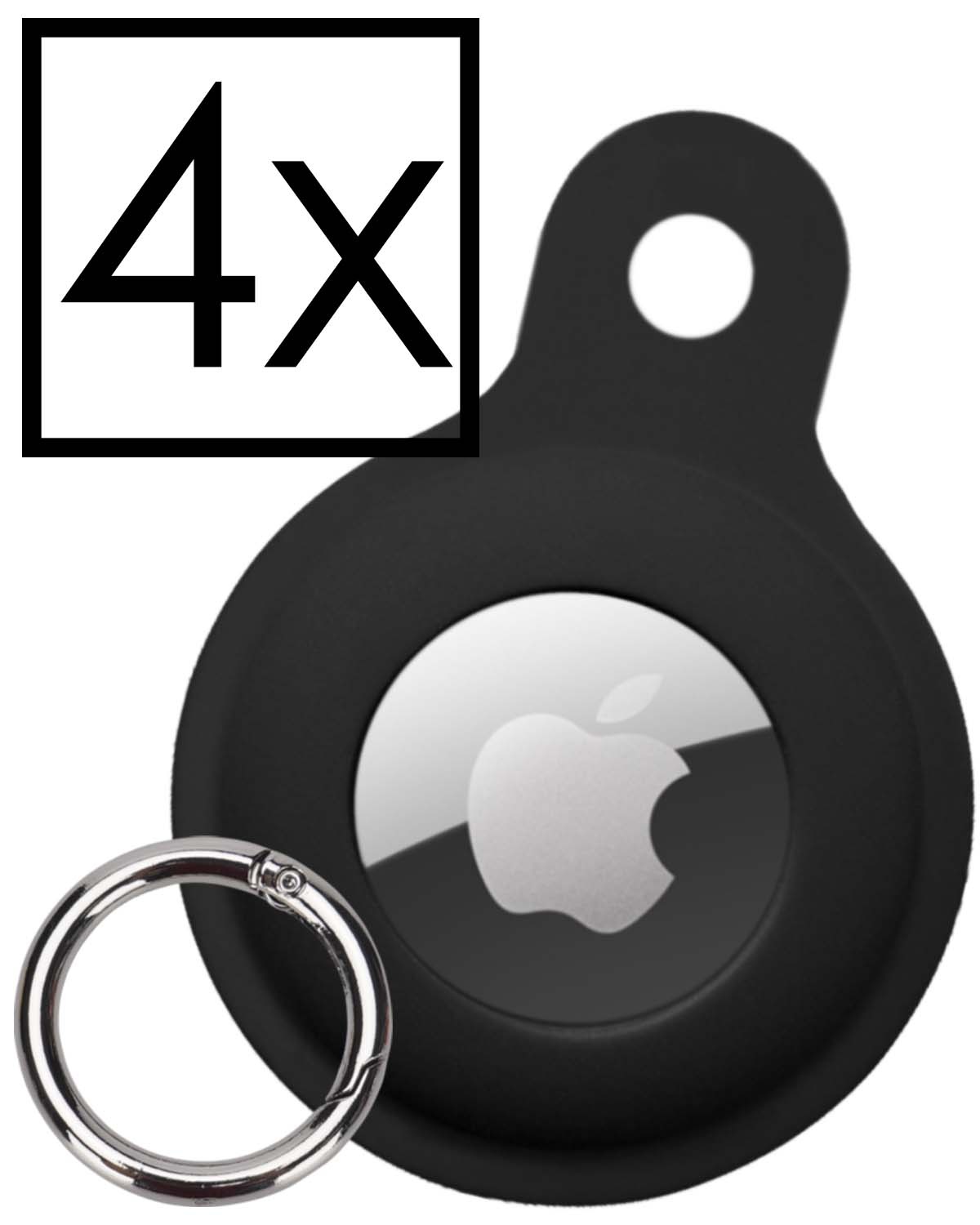 NoXx Hoesje Geschikt voor Apple AirTag-Sleutelhanger Houder Siliconen Hoes - Hoes Geschikt voor Apple AirTag Hoesje - Zwart - 4x