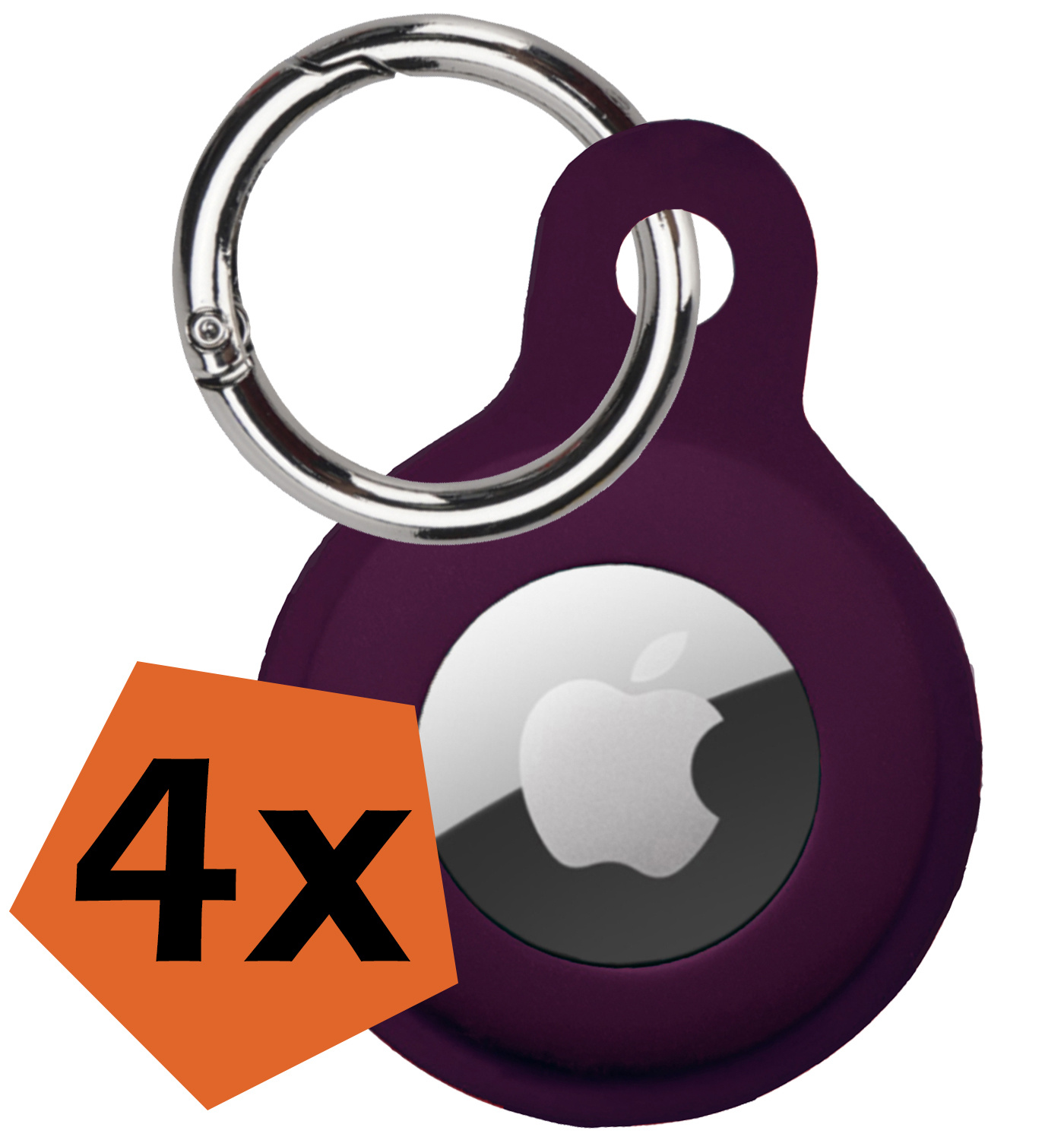 Nomfy Hoesje Geschikt voor Apple AirTag Sleutelhanger Hoes Siliconen Hoesje - Siliconen Hoesje Geschikt voor Apple AirTag-Sleutelhanger Hoesje - Aubergine - 4 PACK