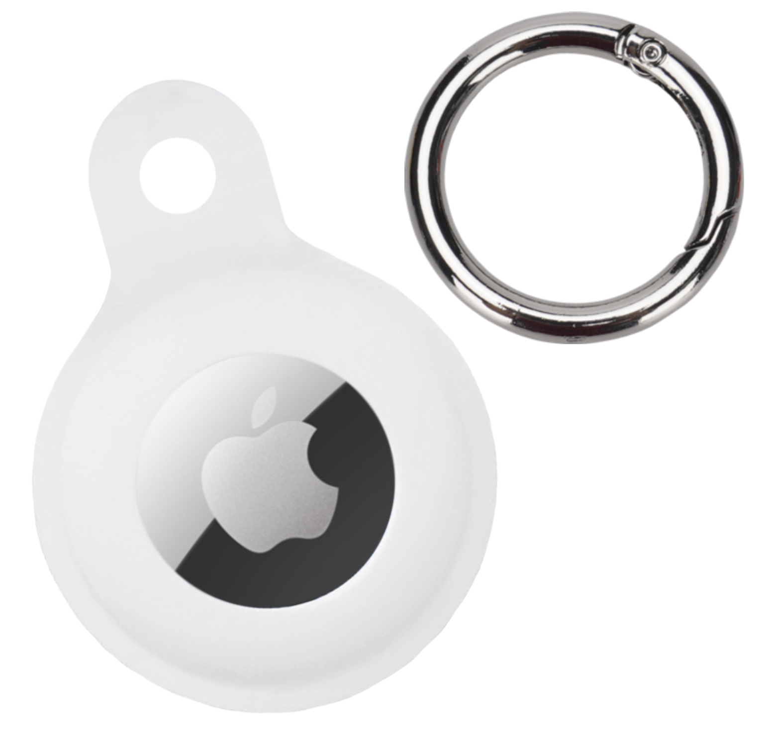 Nomfy Hoesje Geschikt voor Apple AirTag Sleutelhanger Hoes Siliconen Hoesje - Siliconen Hoesje Geschikt voor Apple AirTag-Sleutelhanger Hoesje - Wit - 4 PACK