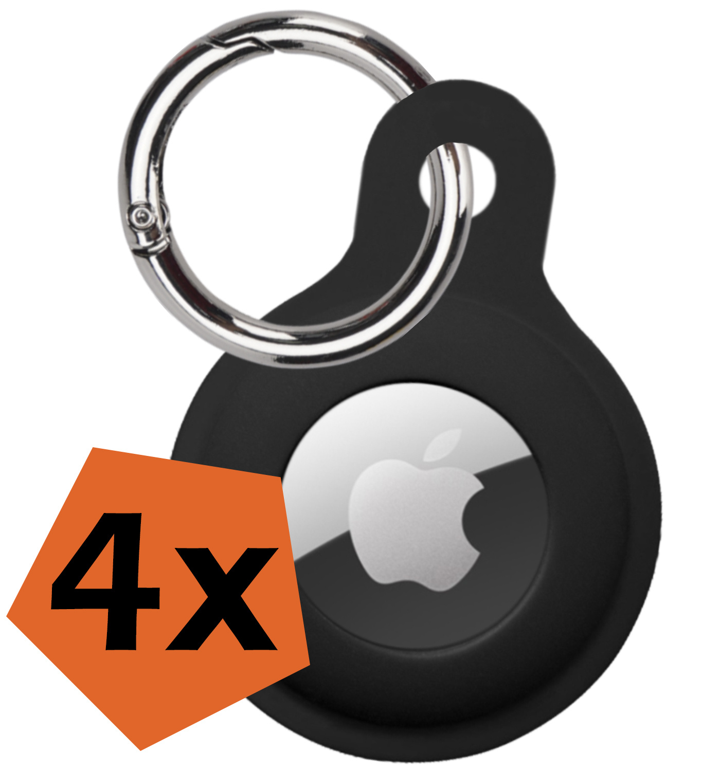 Nomfy Hoesje Geschikt voor Apple AirTag Sleutelhanger Hoes Siliconen Hoesje - Siliconen Hoesje Geschikt voor Apple AirTag-Sleutelhanger Hoesje - Zwart - 4 PACK
