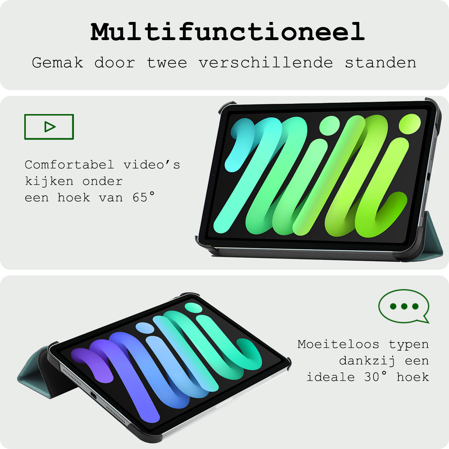 BASEY. BASEY. iPad Mini 7 Hoesje Met Screenprotector - Donkergroen