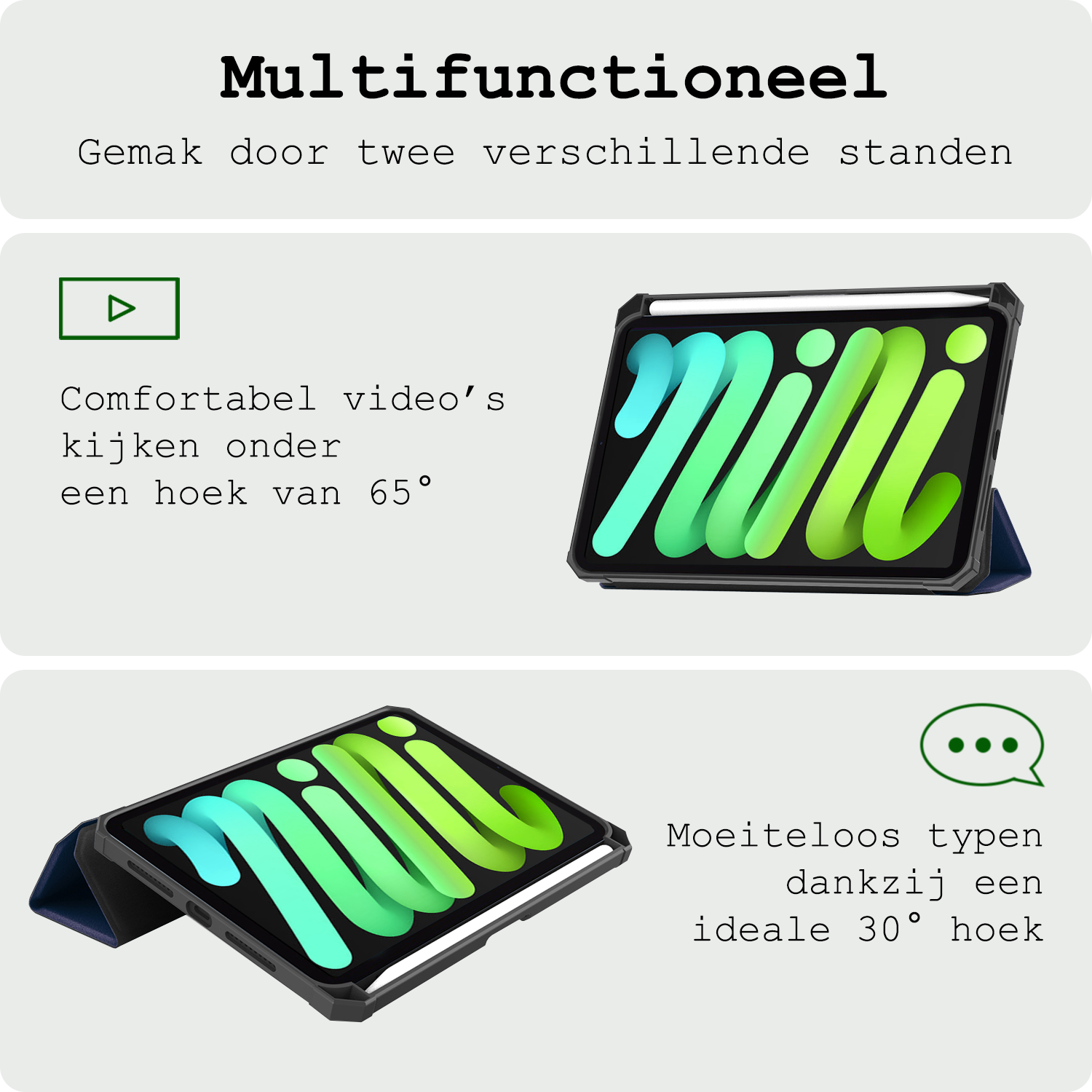 BASEY. BASEY. iPad Mini 7 Hoesje Met Uitsparing Apple Pencil En Met Screenprotector - Donkerblauw