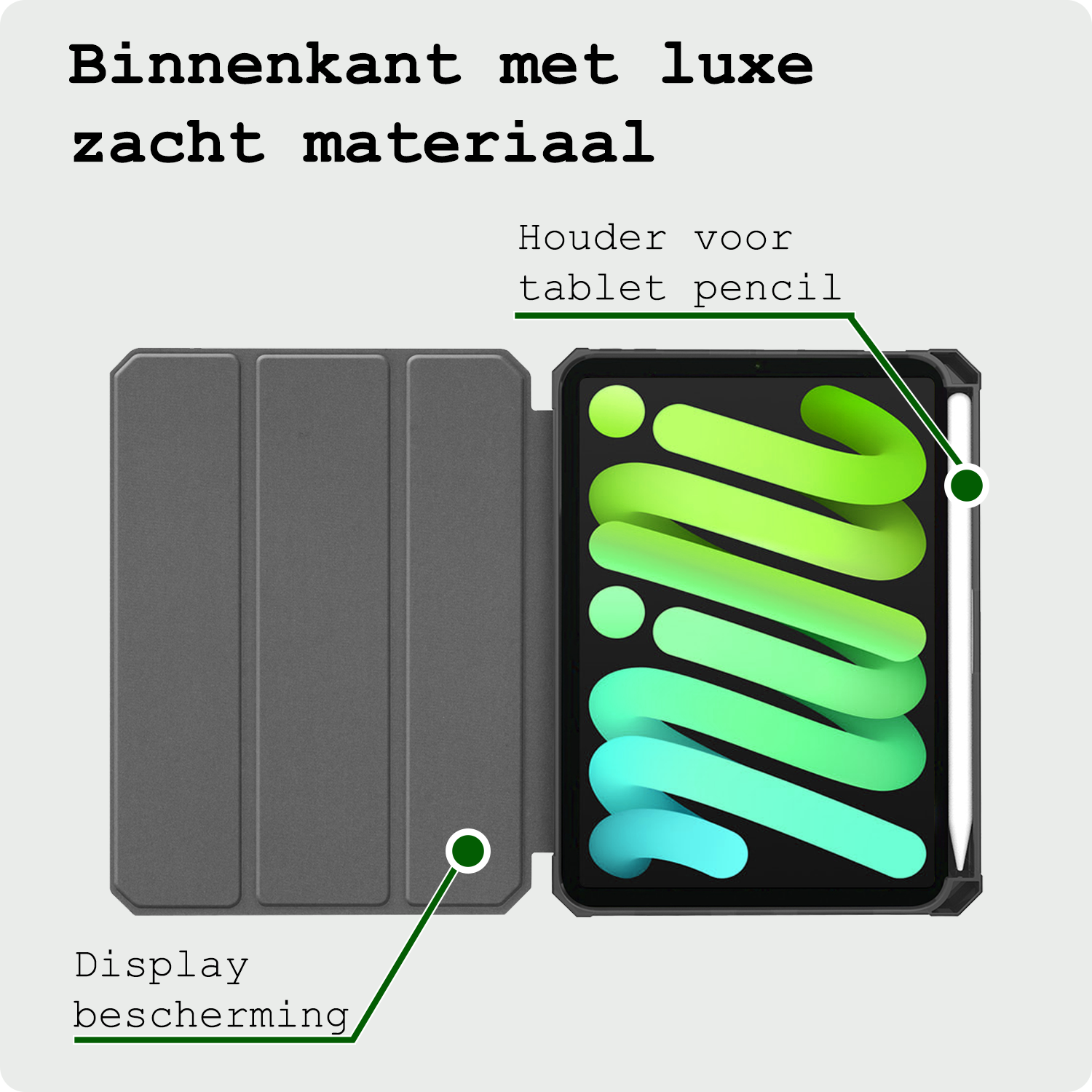 BASEY. BASEY. iPad Mini 7 Hoesje Met Uitsparing Apple Pencil En Met Screenprotector - Donkergroen