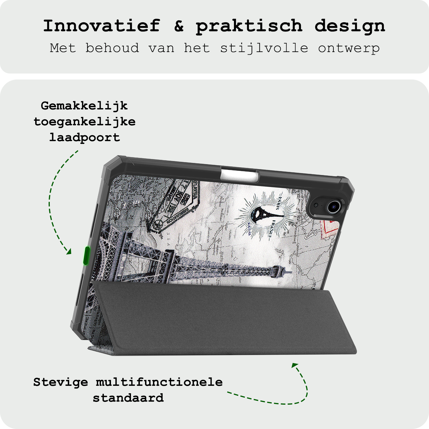 BASEY. BASEY. iPad Mini 7 Hoesje Met Uitsparing Apple Pencil En Met Screenprotector - Eiffeltoren