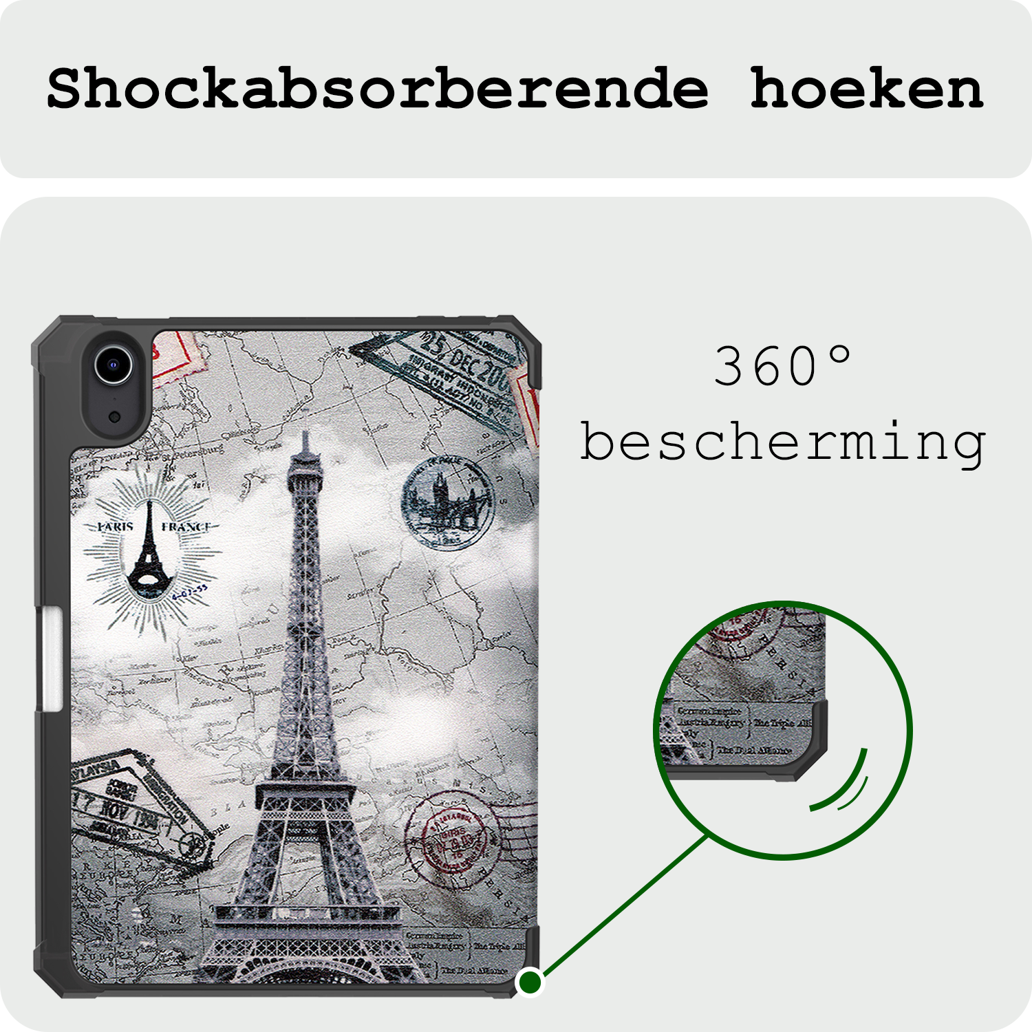 BASEY. BASEY. iPad Mini 7 Hoesje Met Uitsparing Apple Pencil En Met Screenprotector - Eiffeltoren