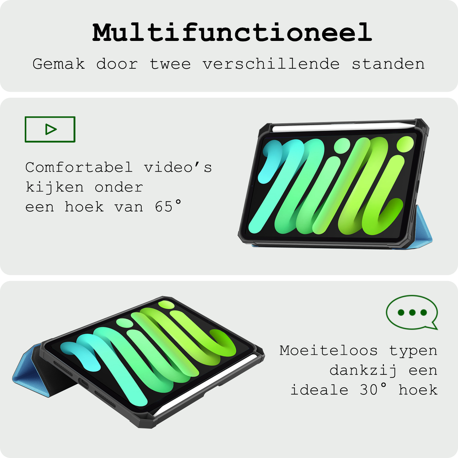 BASEY. BASEY. iPad Mini 7 Hoesje Met Uitsparing Apple Pencil En Met Screenprotector - Lichtblauw