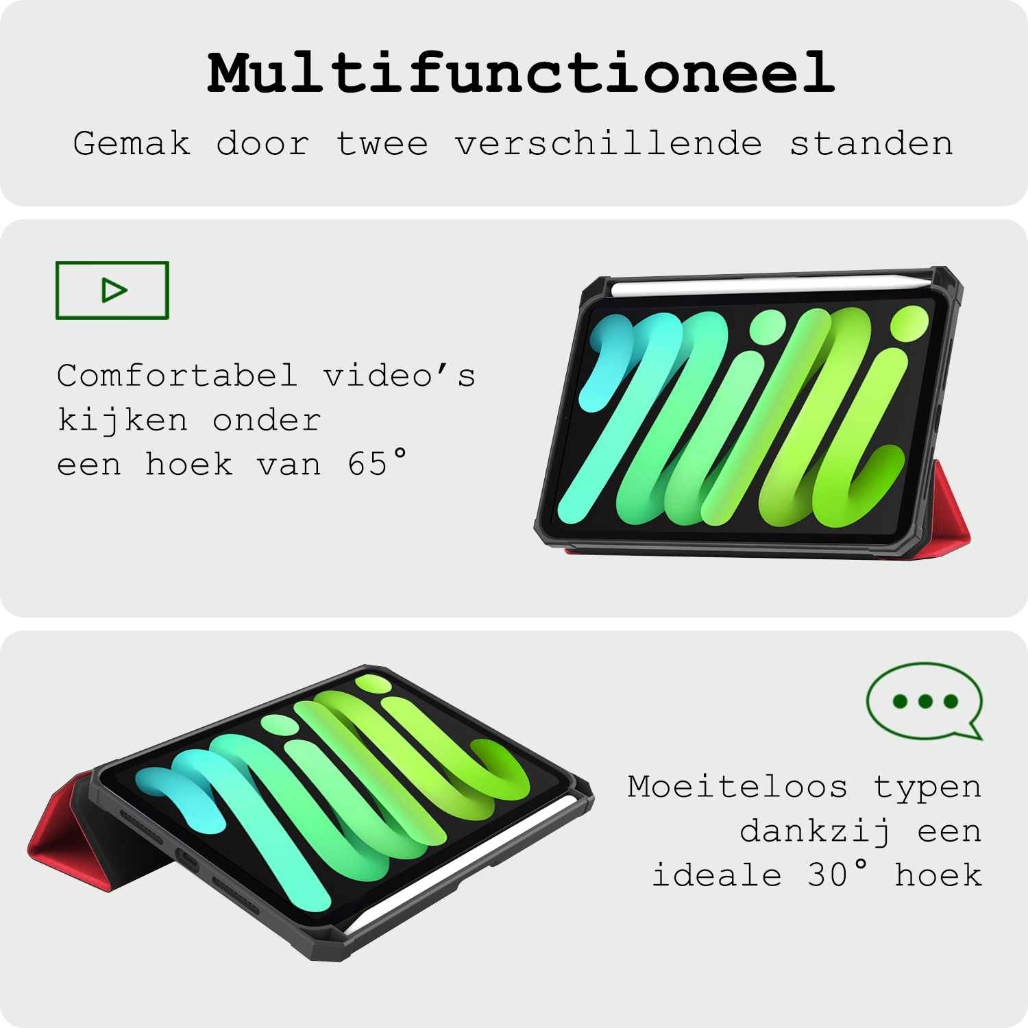 BASEY. BASEY. iPad Mini 7 Hoesje Met Uitsparing Apple Pencil En Met Screenprotector - Rood