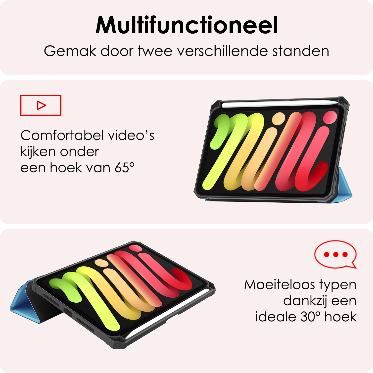 NoXx NoXx iPad Mini 7 Hoesje Met Uitsparing Apple Pencil En Met Screenprotector - Lichtblauw