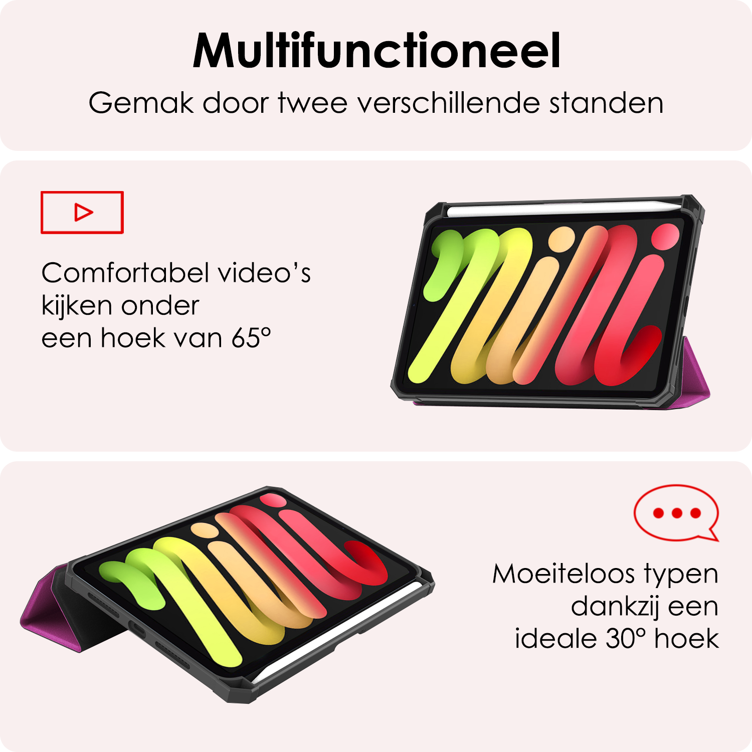 NoXx NoXx iPad Mini 7 Hoesje Met Uitsparing Apple Pencil En Met Screenprotector - Paars