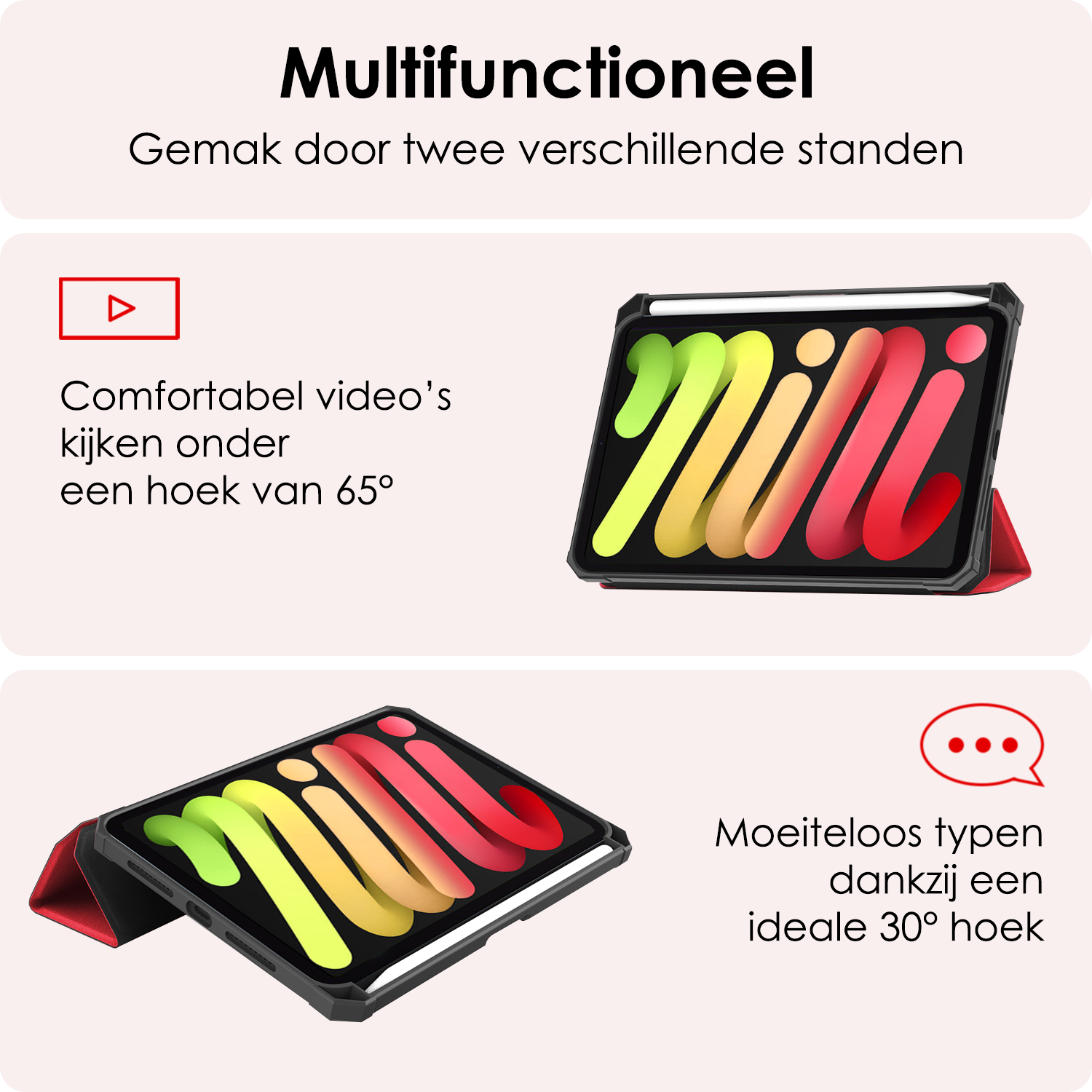 NoXx NoXx iPad Mini 7 Hoesje Met Uitsparing Apple Pencil En Met Screenprotector - Rood