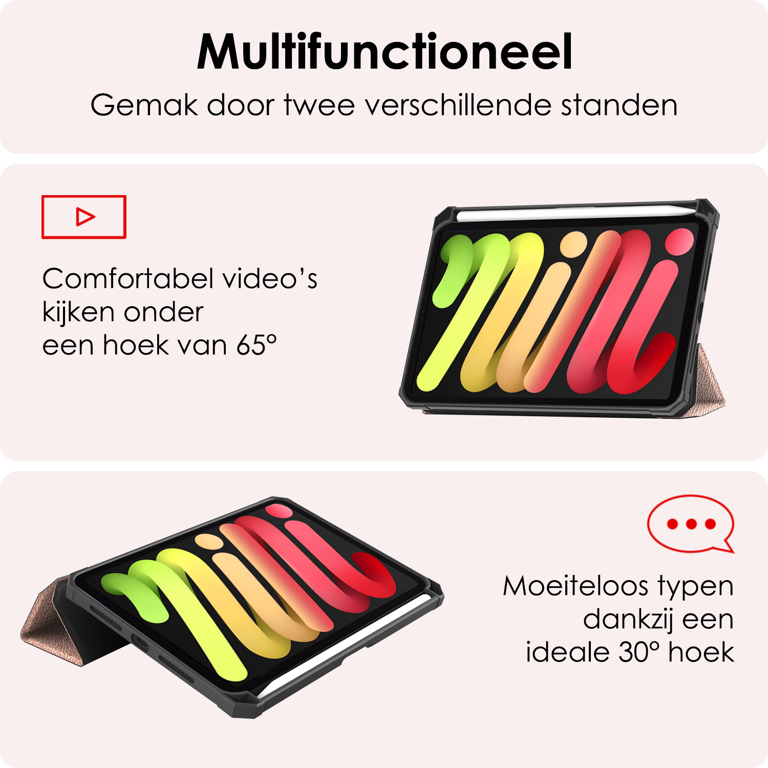 NoXx NoXx iPad Mini 7 Hoesje Met Uitsparing Apple Pencil En Met Screenprotector - Rose Goud