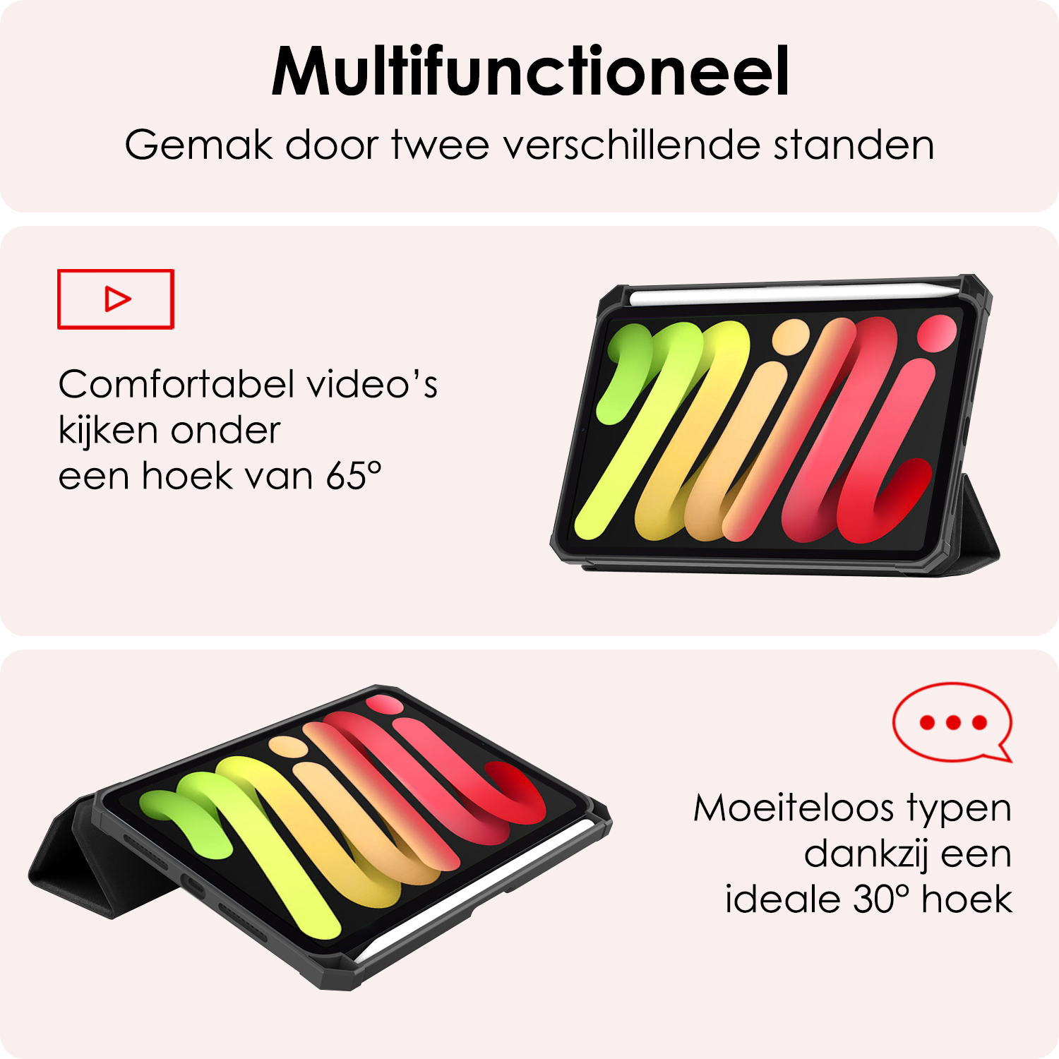 NoXx NoXx iPad Mini 7 Hoesje Met Uitsparing Apple Pencil En Met Screenprotector - Zwart