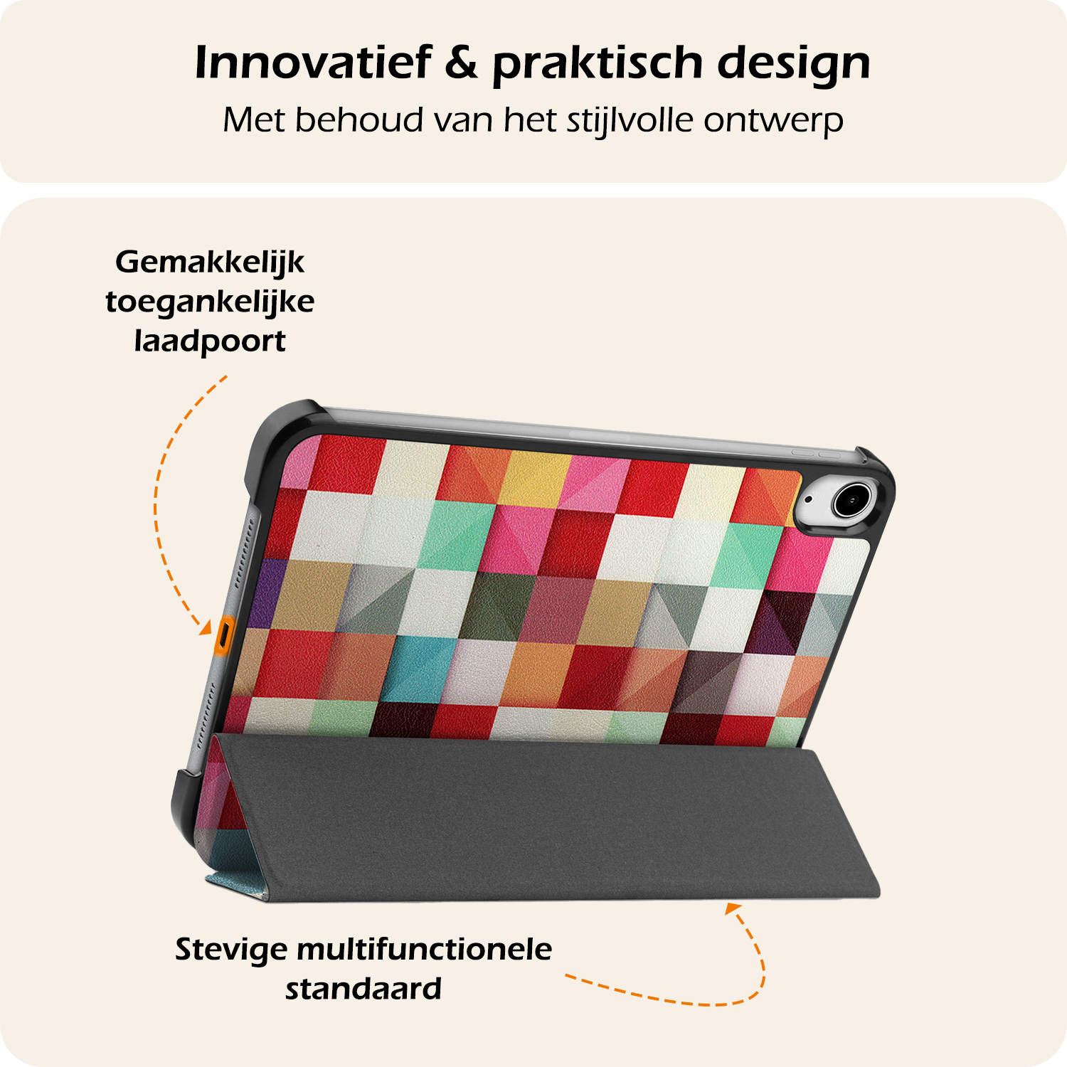Nomfy Nomfy iPad Mini 7 Hoesje Met Screenprotector - Blokken