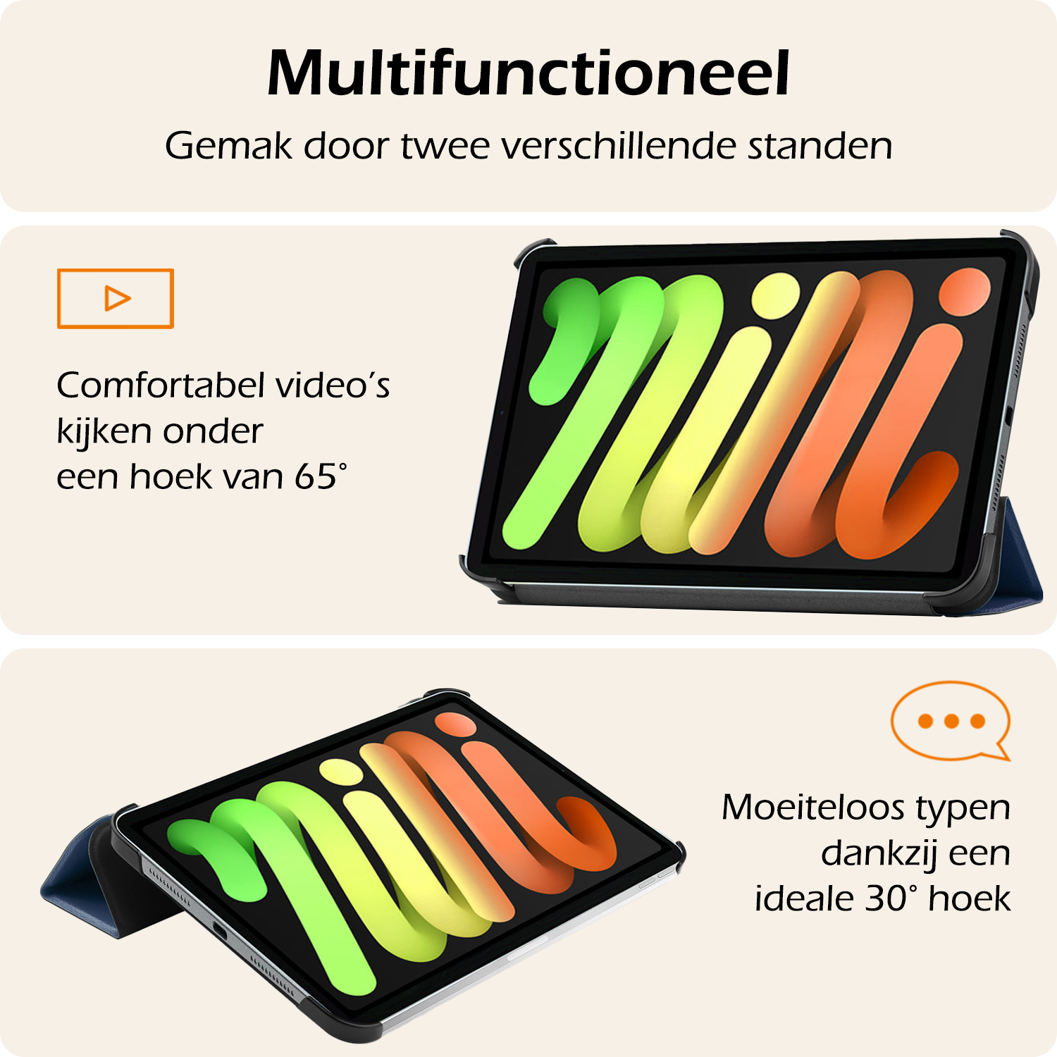 Nomfy Nomfy iPad Mini 7 Hoesje Met Screenprotector - Donkerblauw