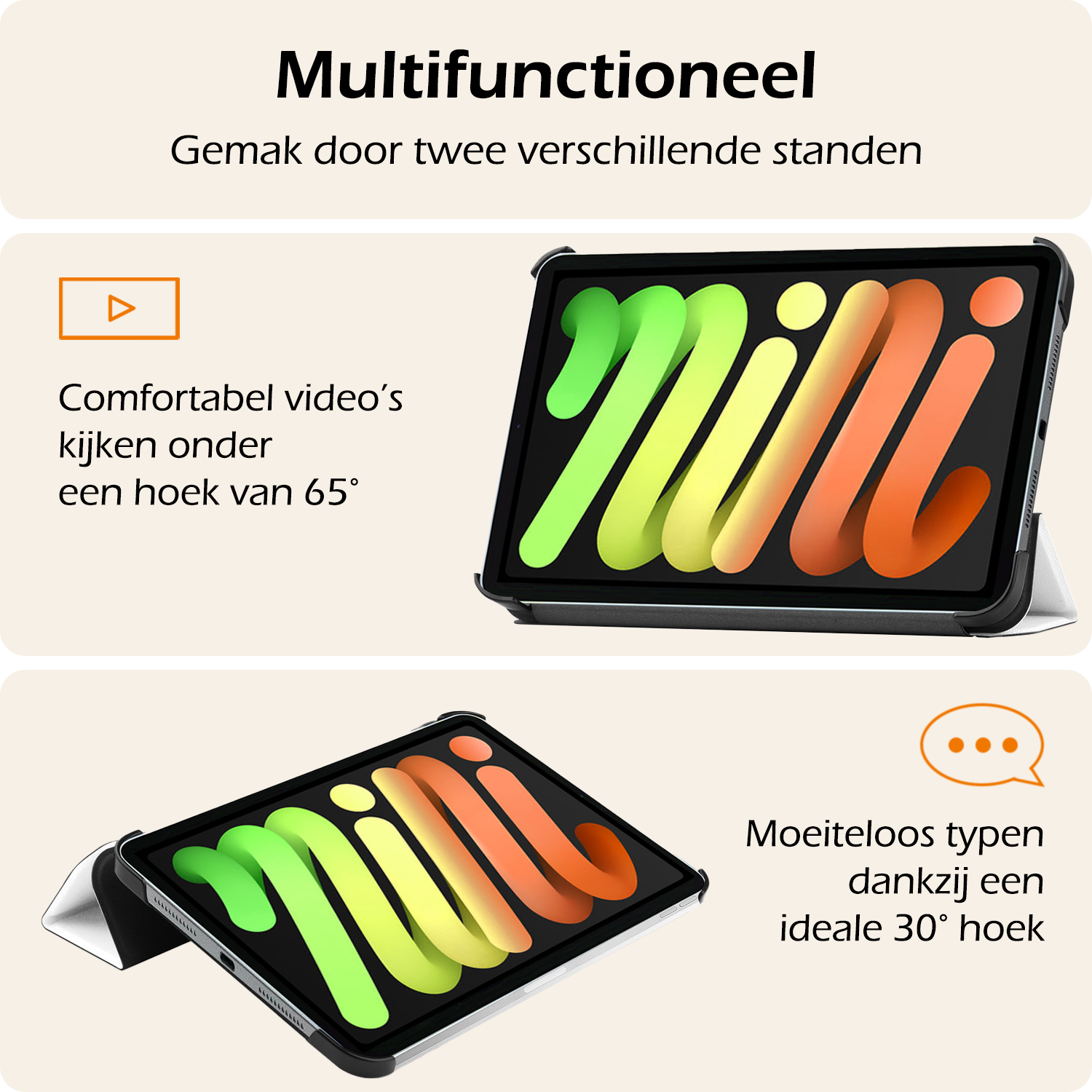 Nomfy Nomfy iPad Mini 7 Hoesje Met Screenprotector - Wit