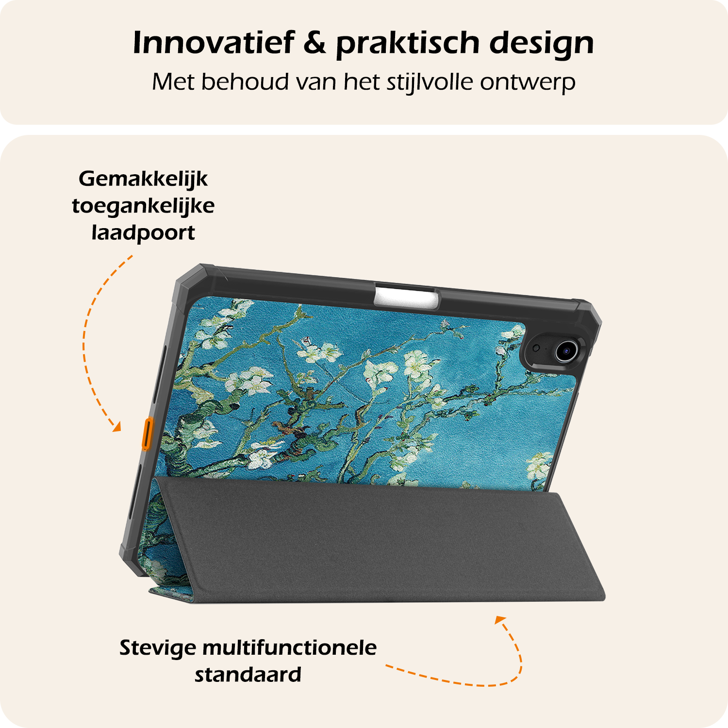 Nomfy Nomfy iPad Mini 7 Hoesje Met Uitsparing Apple Pencil En Met Screenprotector - Witte Bloesem