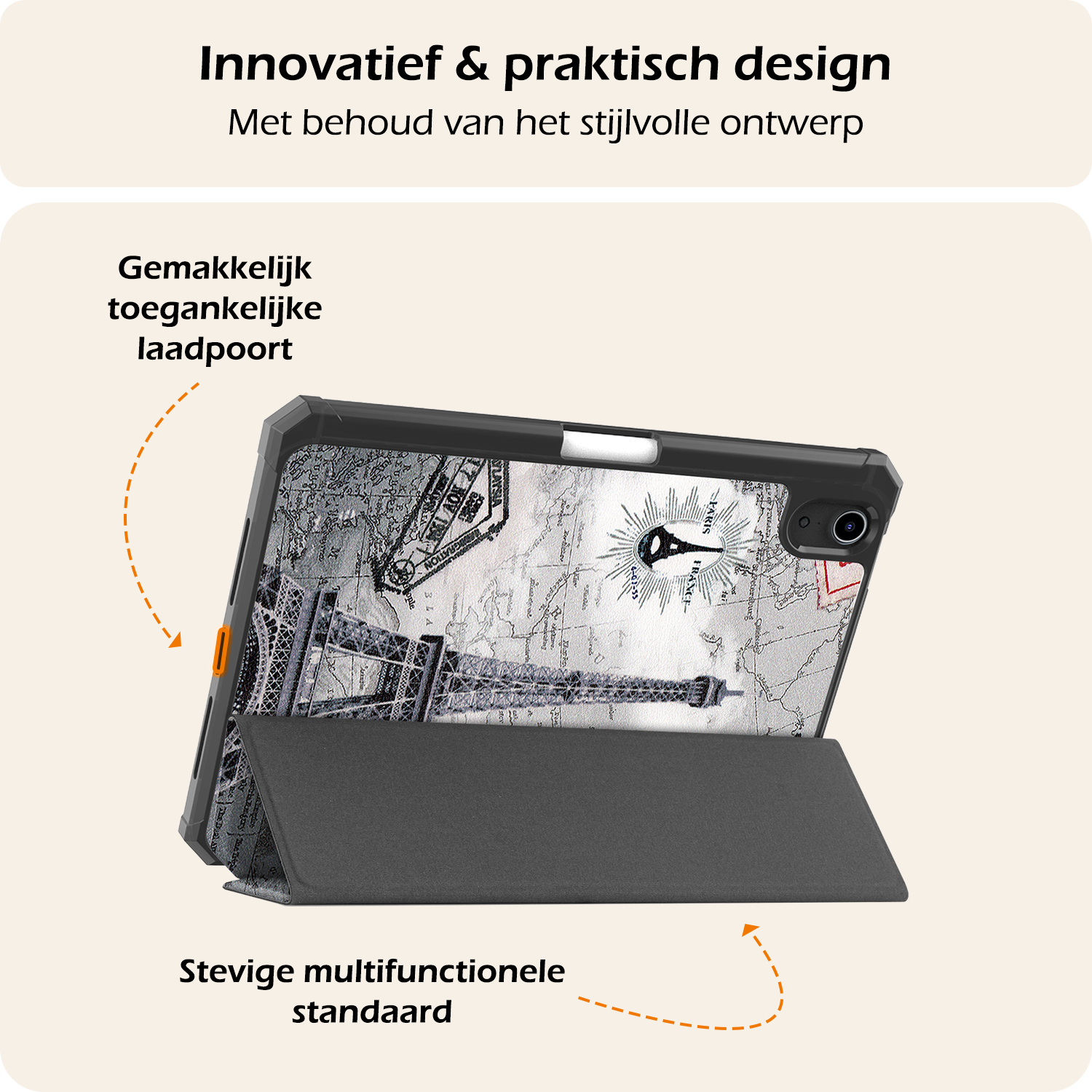 Nomfy Nomfy iPad Mini 7 Hoesje Met Uitsparing Apple Pencil En Met Screenprotector - Eiffeltoren
