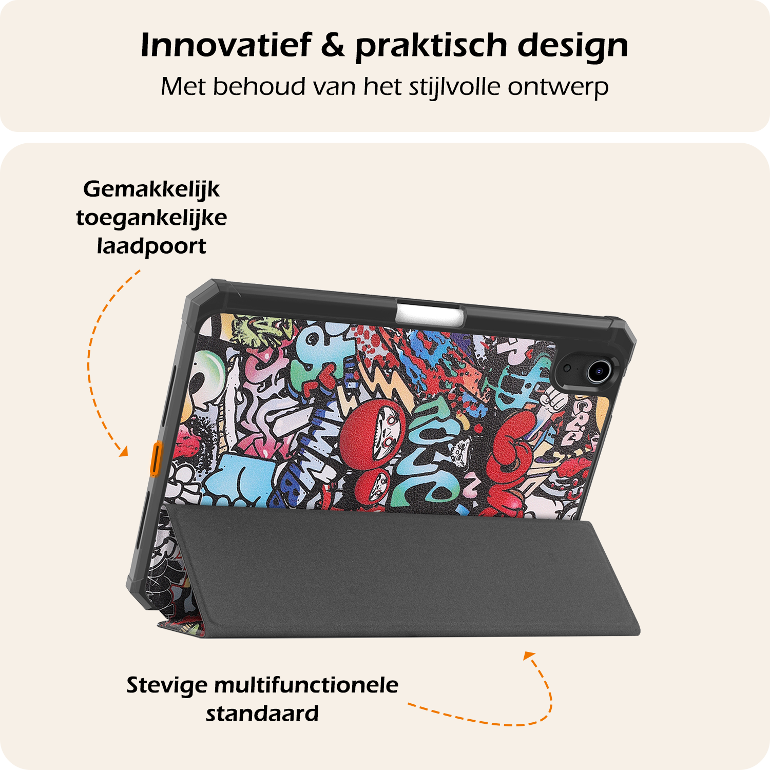 Nomfy Nomfy iPad Mini 7 Hoesje Met Uitsparing Apple Pencil En Met Screenprotector - Graffity