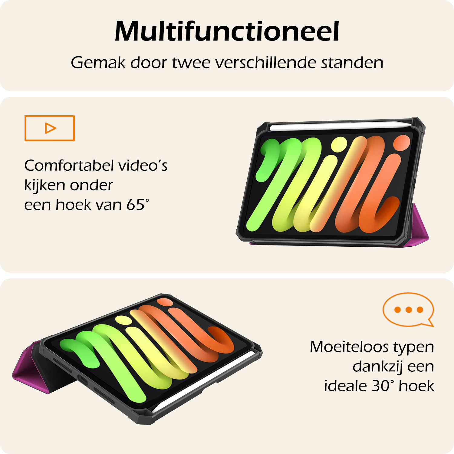 Nomfy Nomfy iPad Mini 7 Hoesje Met Uitsparing Apple Pencil En Met Screenprotector - Paars