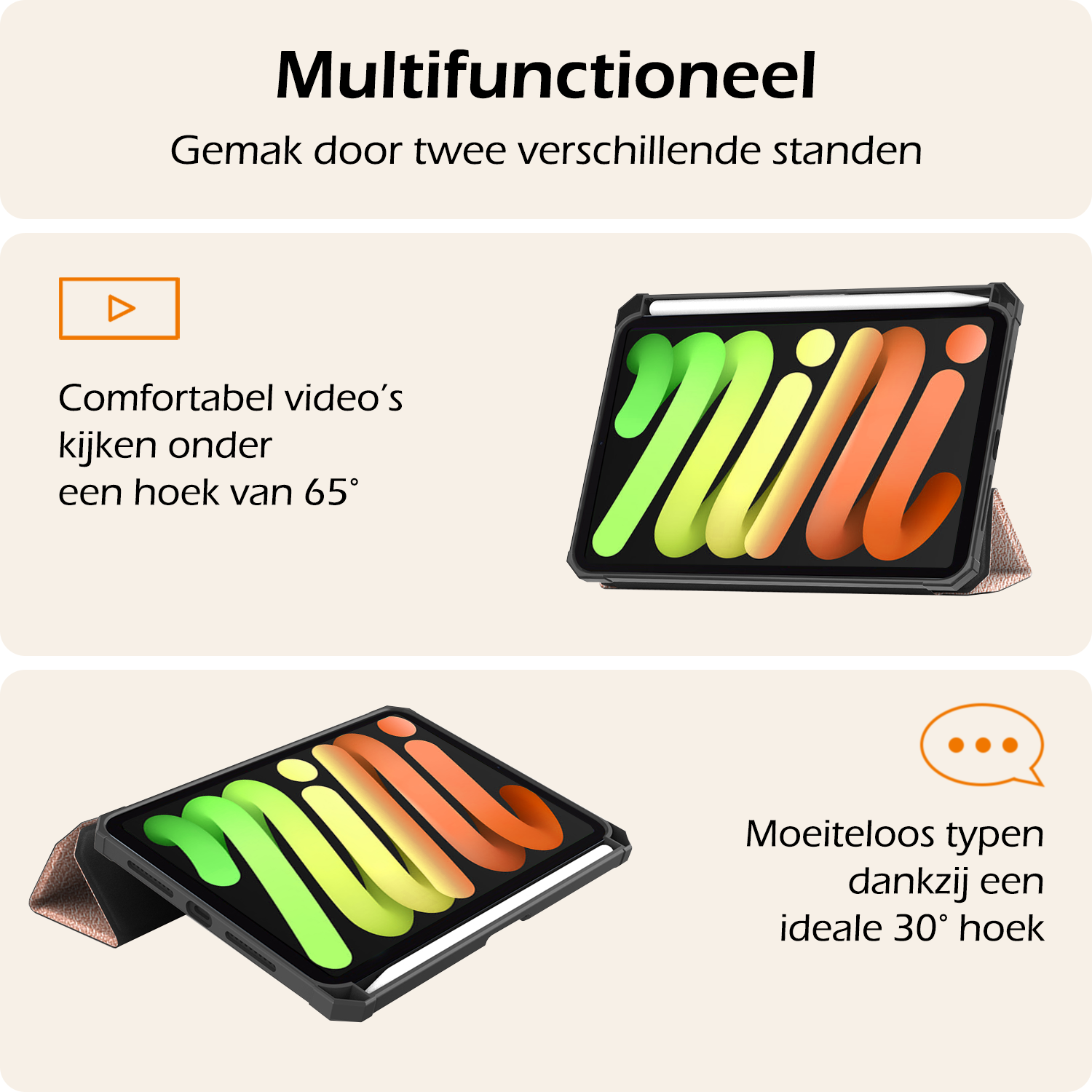 Nomfy Nomfy iPad Mini 7 Hoesje Met Uitsparing Apple Pencil En Met Screenprotector - Rose Goud