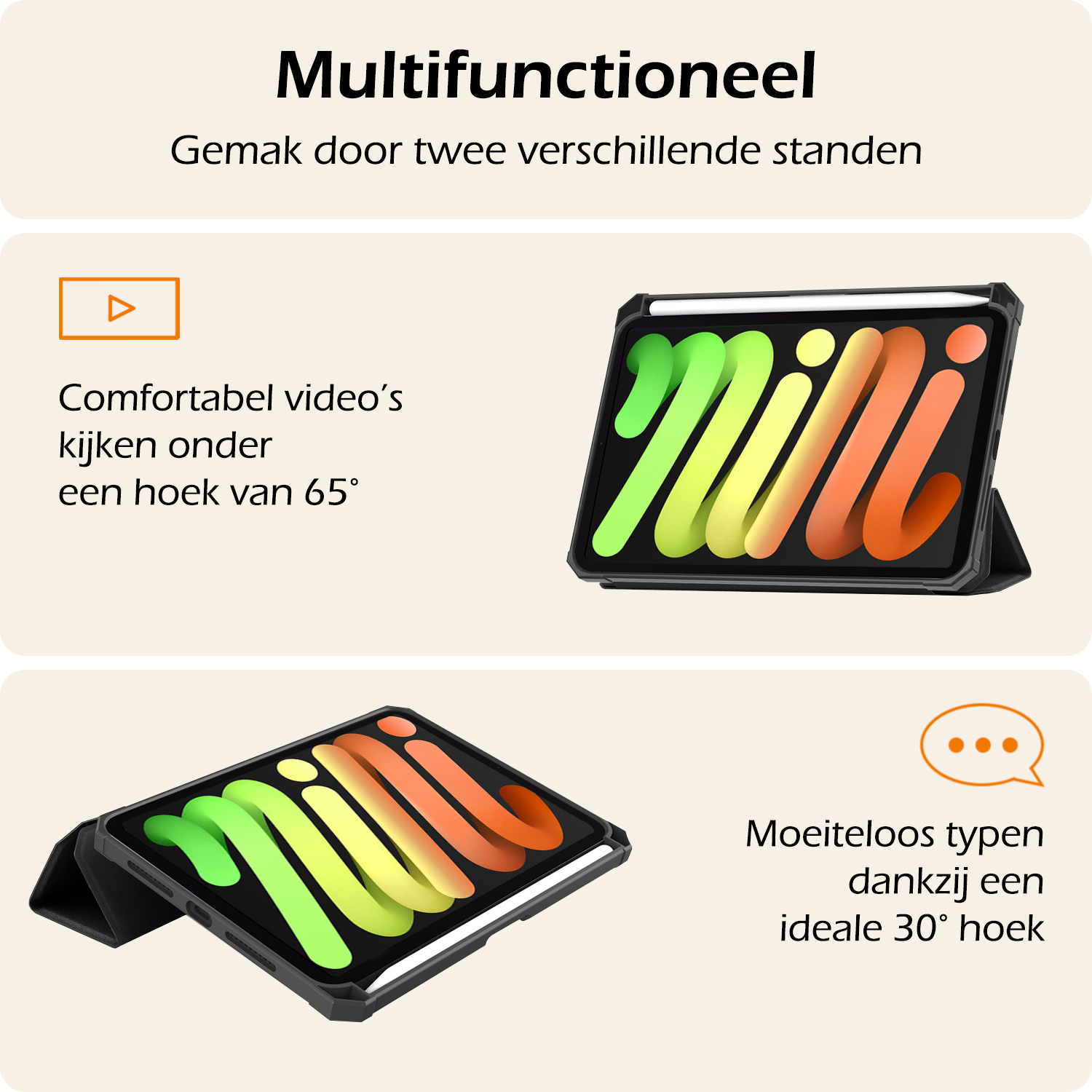 Nomfy Nomfy iPad Mini 7 Hoesje Met Uitsparing Apple Pencil En Met Screenprotector - Zwart