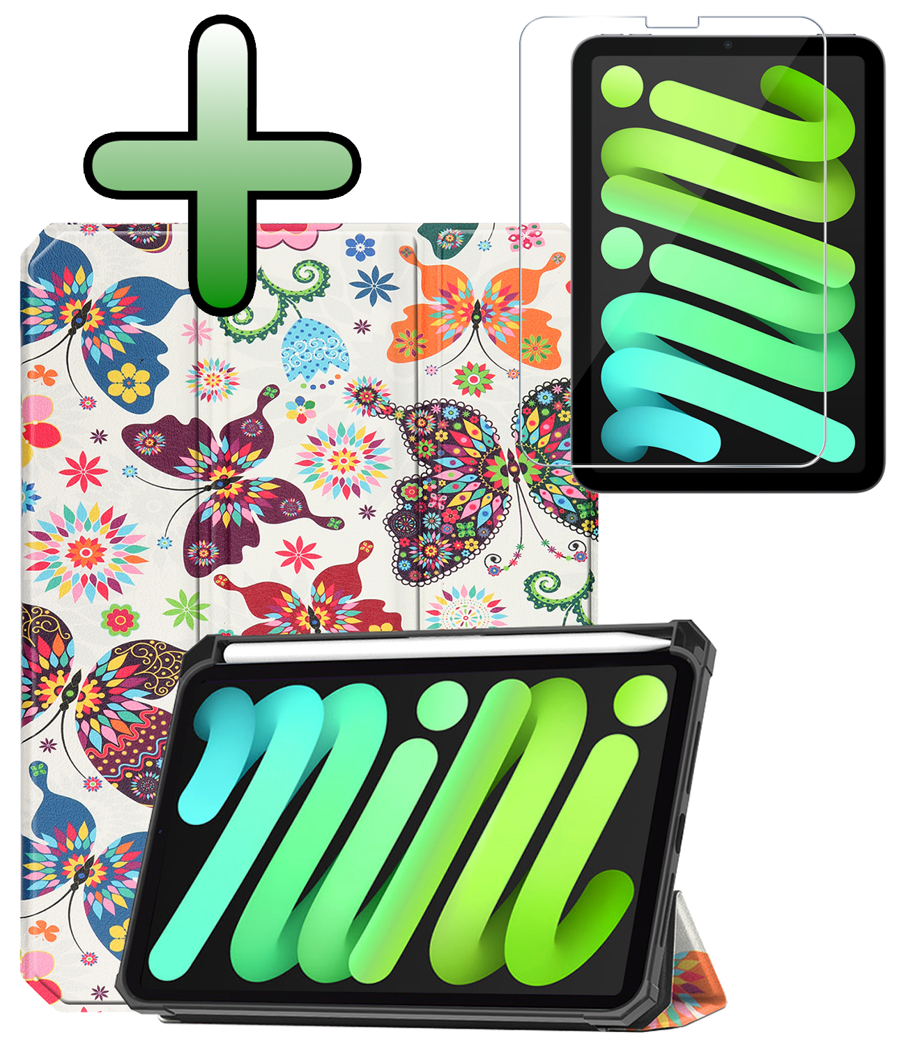 BASEY. BASEY. iPad Mini 7 Hoesje Met Uitsparing Apple Pencil En Met Screenprotector - Vlinder