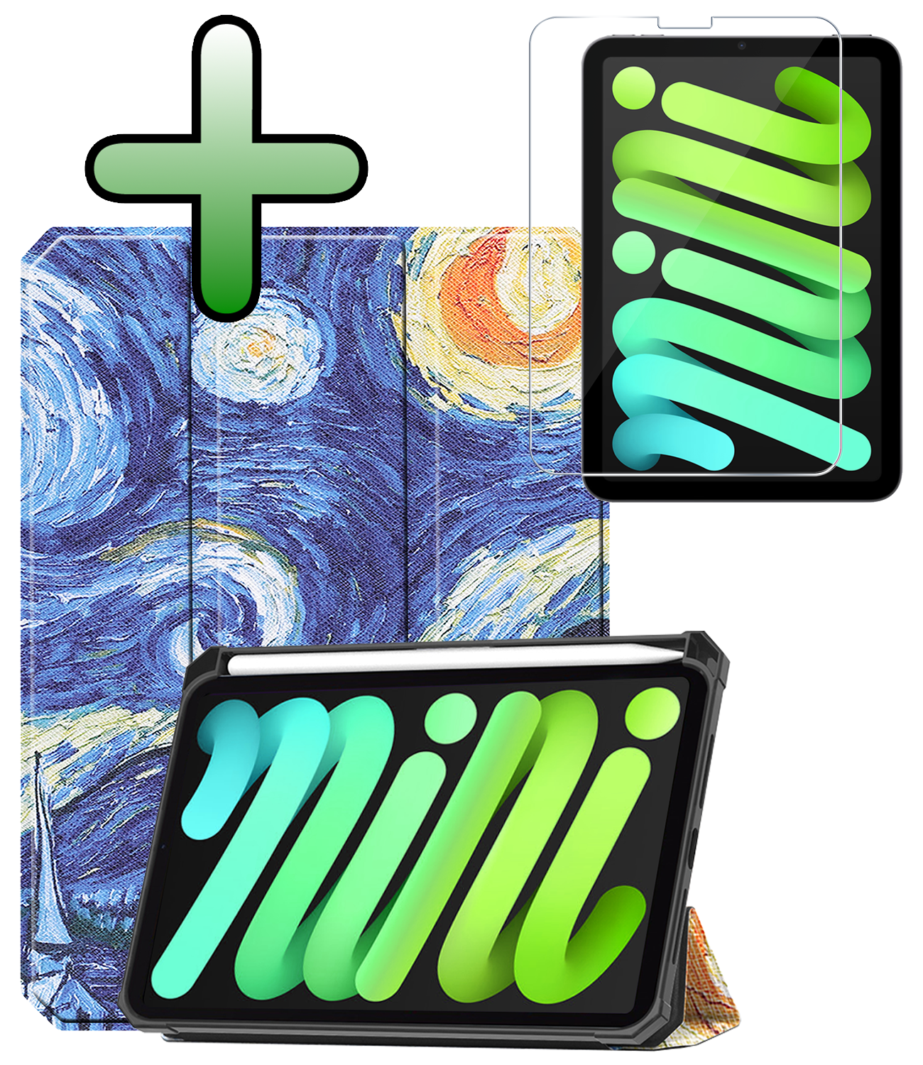 BASEY. BASEY. iPad Mini 7 Hoesje Met Uitsparing Apple Pencil En Met Screenprotector - Sterrenhemel