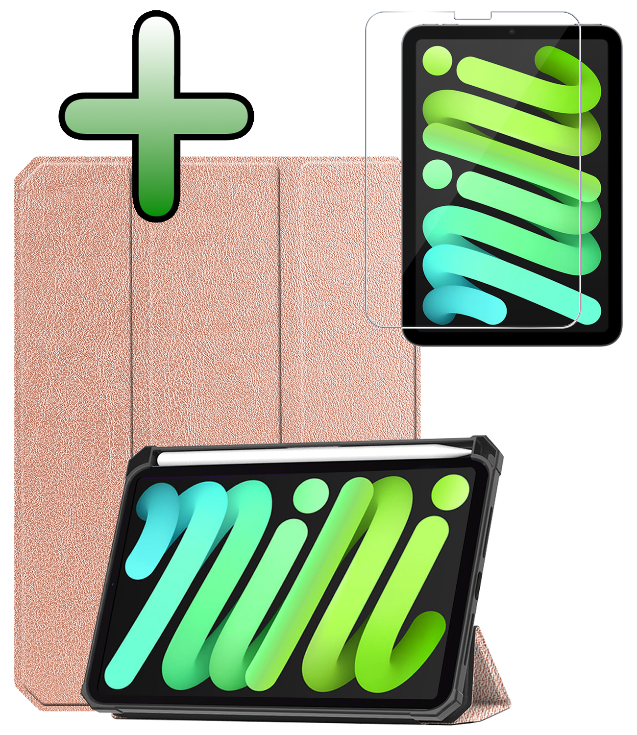 BASEY. BASEY. iPad Mini 7 Hoesje Met Uitsparing Apple Pencil En Met Screenprotector - Rose Goud