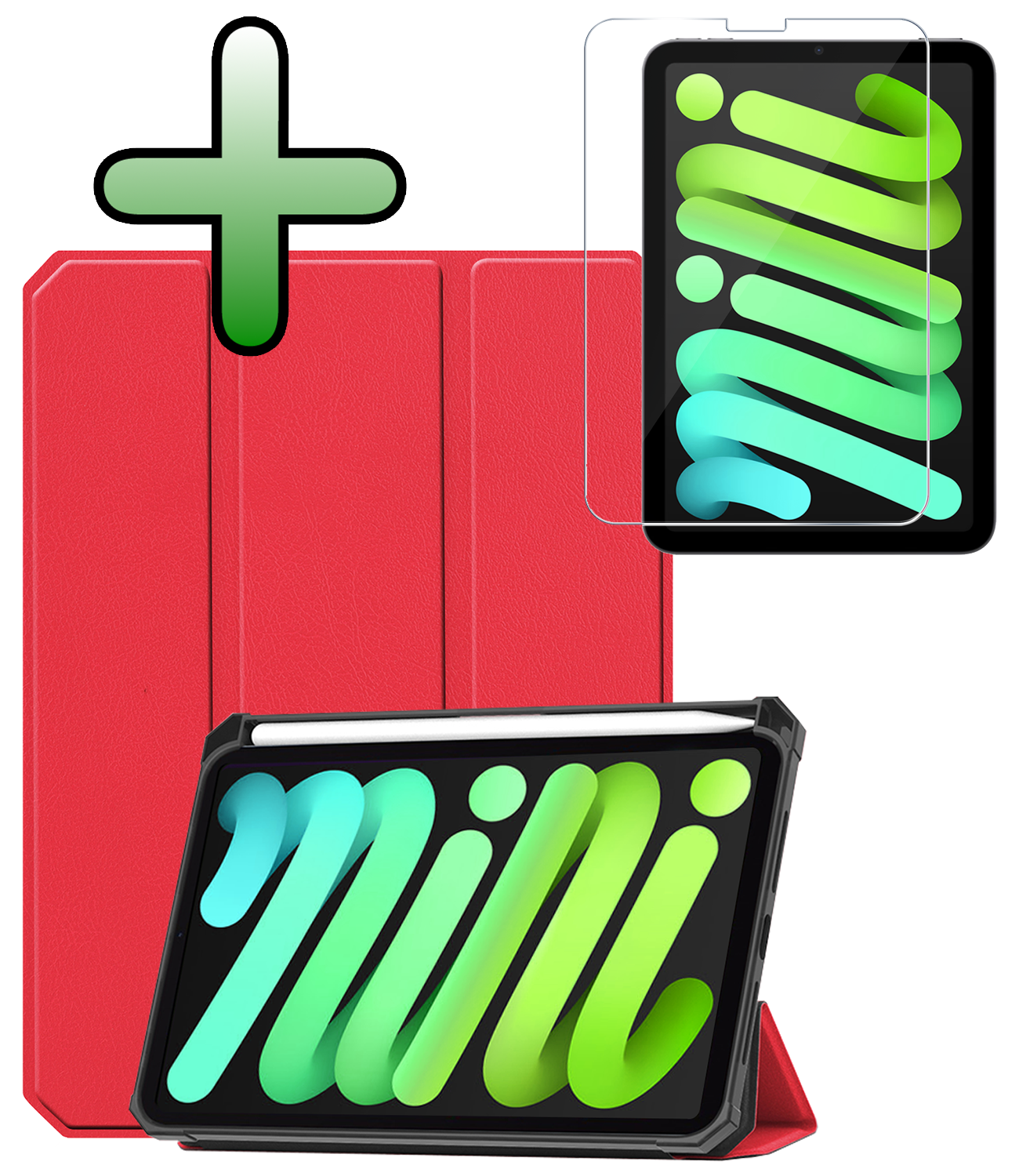 BASEY. BASEY. iPad Mini 7 Hoesje Met Uitsparing Apple Pencil En Met Screenprotector - Rood