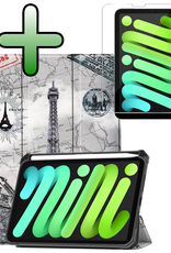 BASEY. BASEY. iPad Mini 7 Hoesje Met Uitsparing Apple Pencil En Met Screenprotector - Eiffeltoren