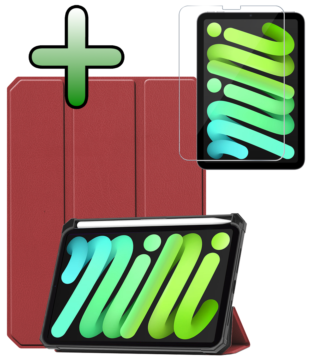 BASEY. BASEY. iPad Mini 7 Hoesje Met Uitsparing Apple Pencil En Met Screenprotector - Donkerrood